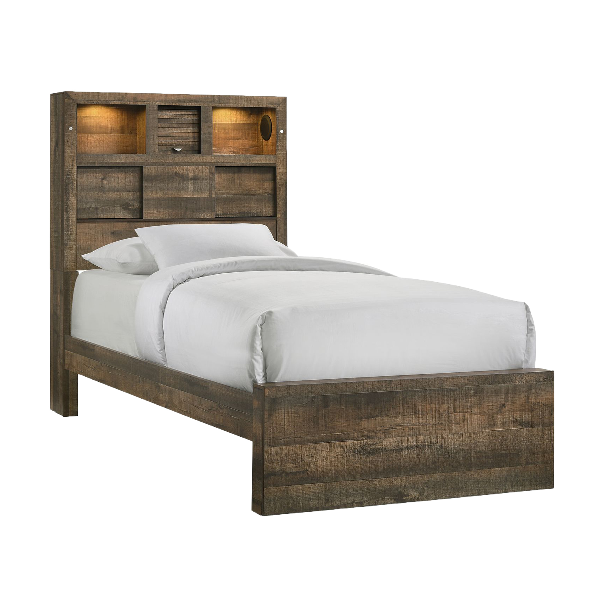 Elements Bailey Twin Bookcase Panel 4PC Bedroom Set with Bluetooth