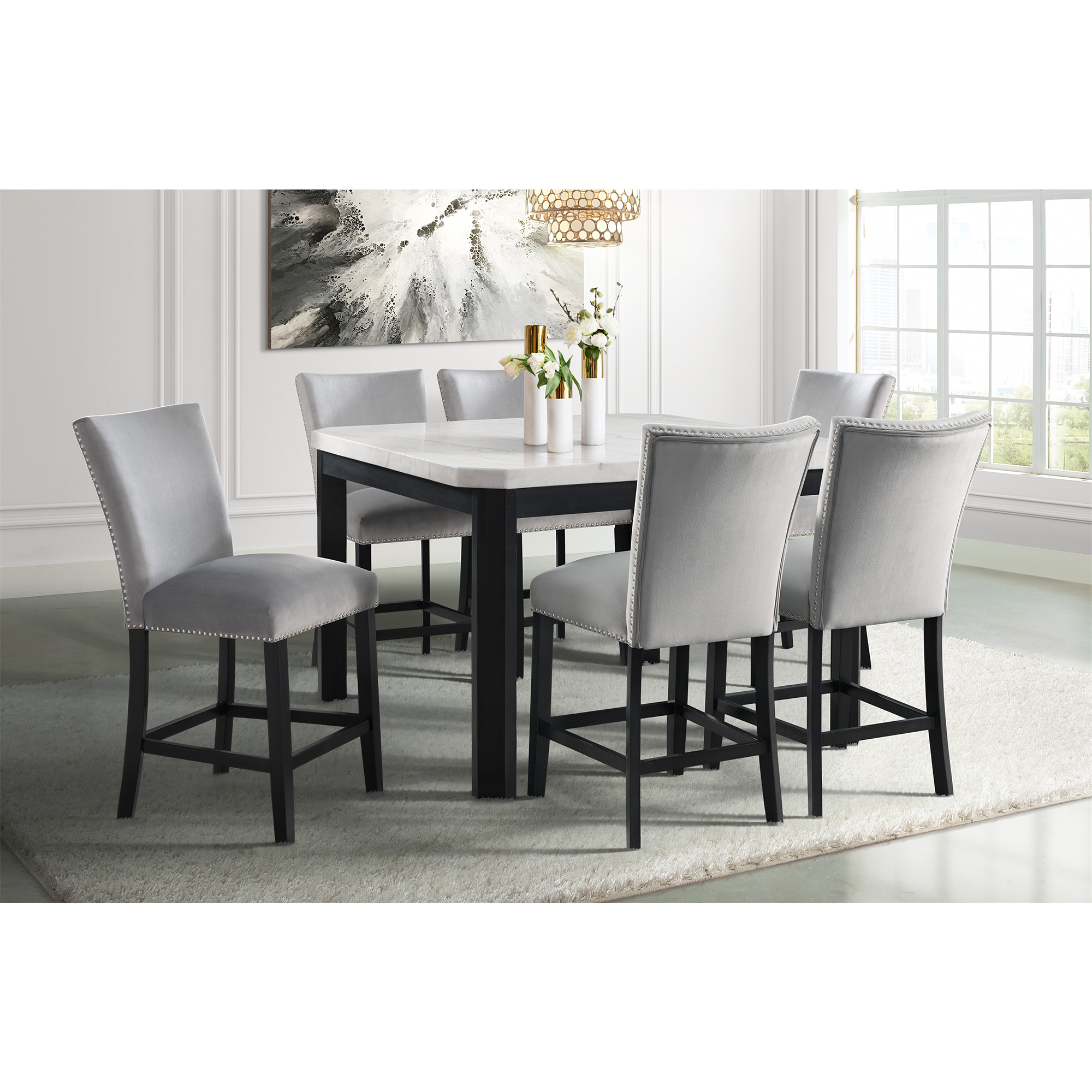 Model: CFC300CVSC | Elements Francesca Counter Dining Gray Counter Velvet Side Chair (2 Per Pack)