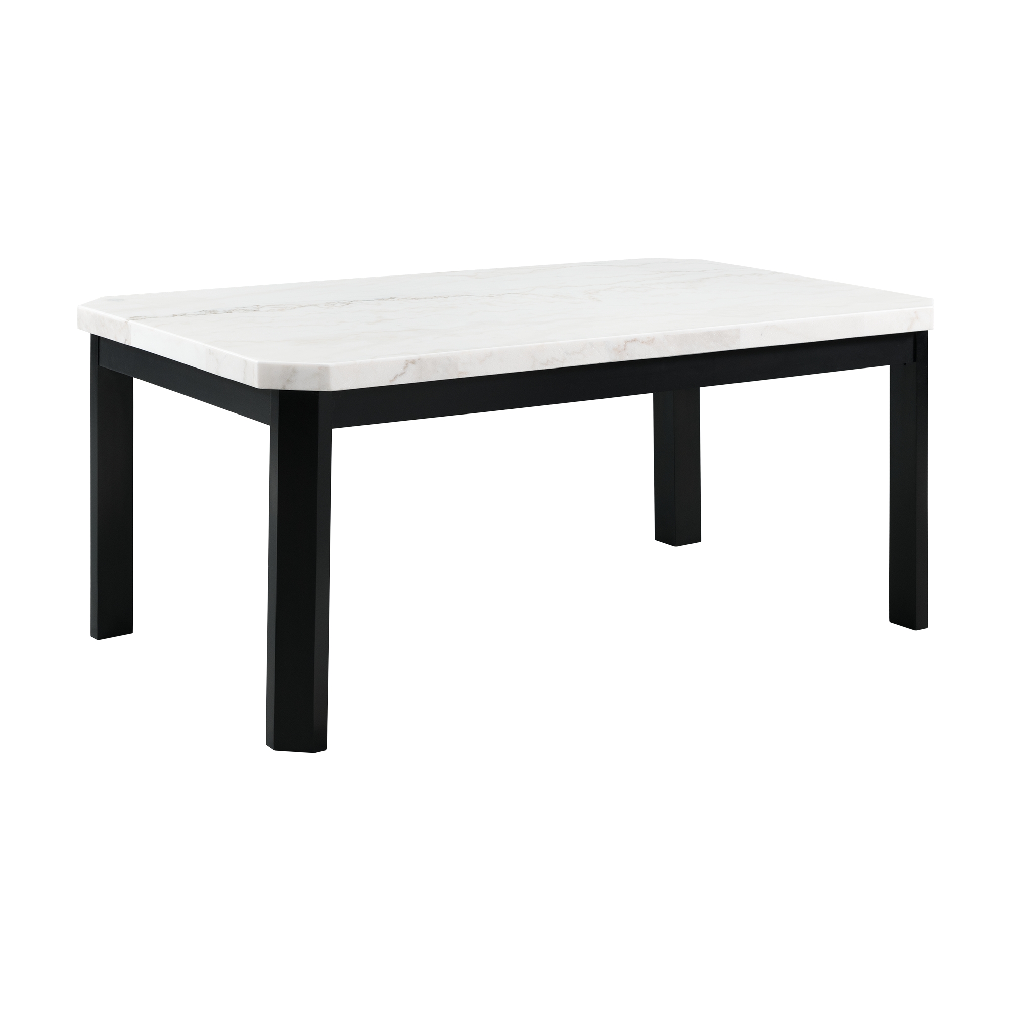 Elements Francesca White Marble 5PC Dining Set-Table & Four Black Faux Leather Chairs