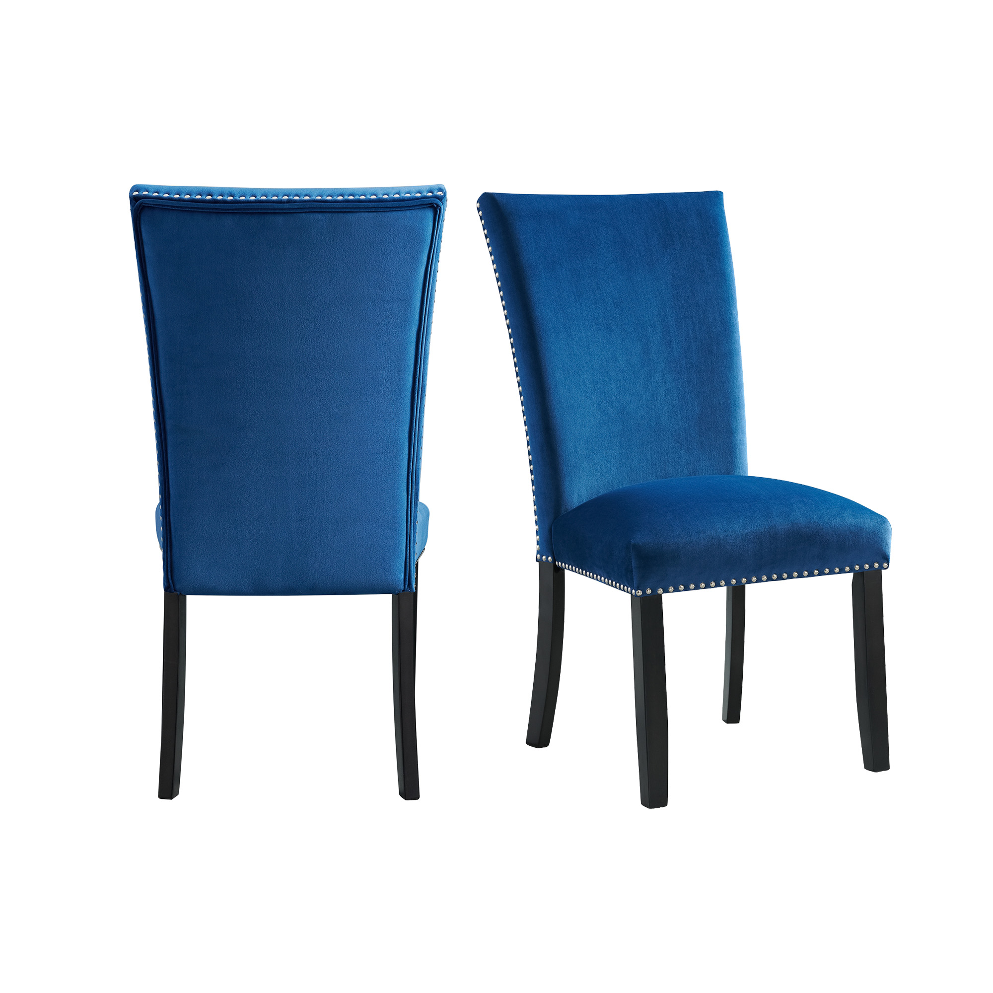 Elements Francesca Rectangular Dining Blue Velvet Side Chair (2 Per Pack)