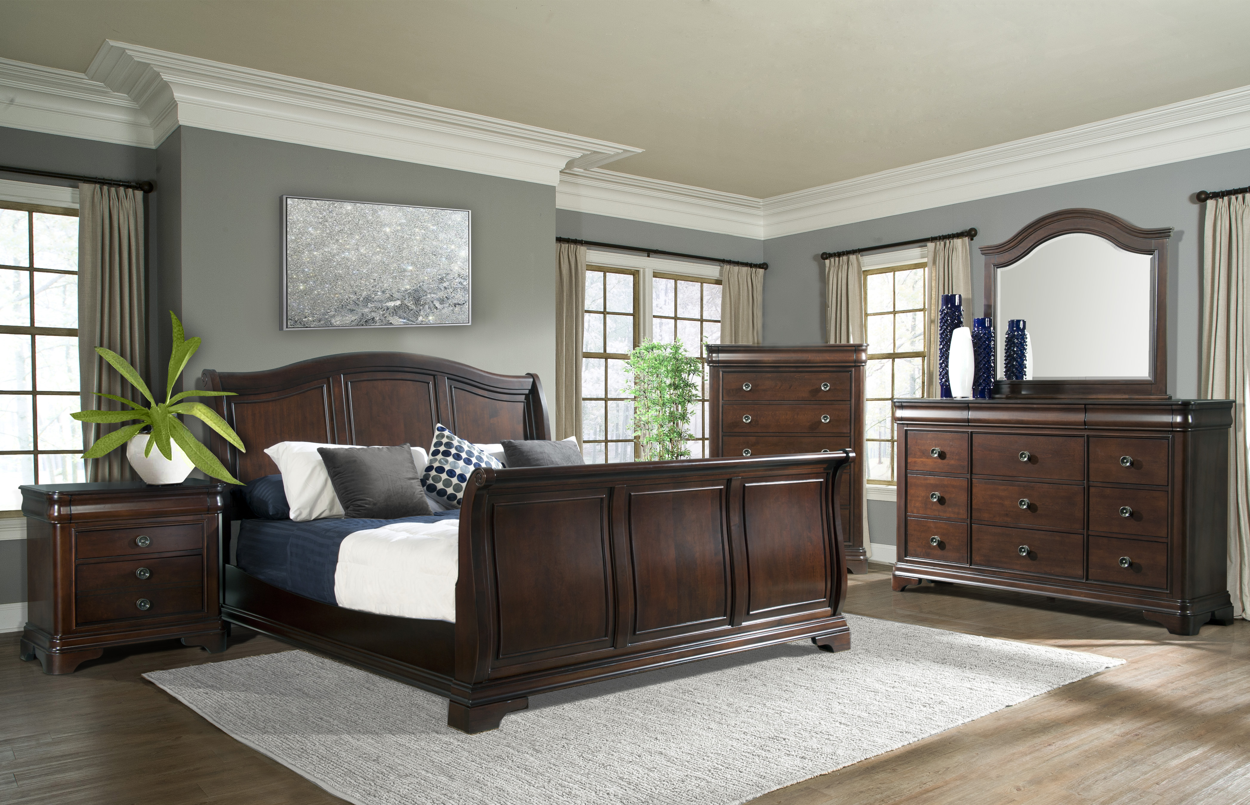 Model: CM750QSB6PC | Elements Cameron Cherry Queen Sleigh 6PC Bedroom Set