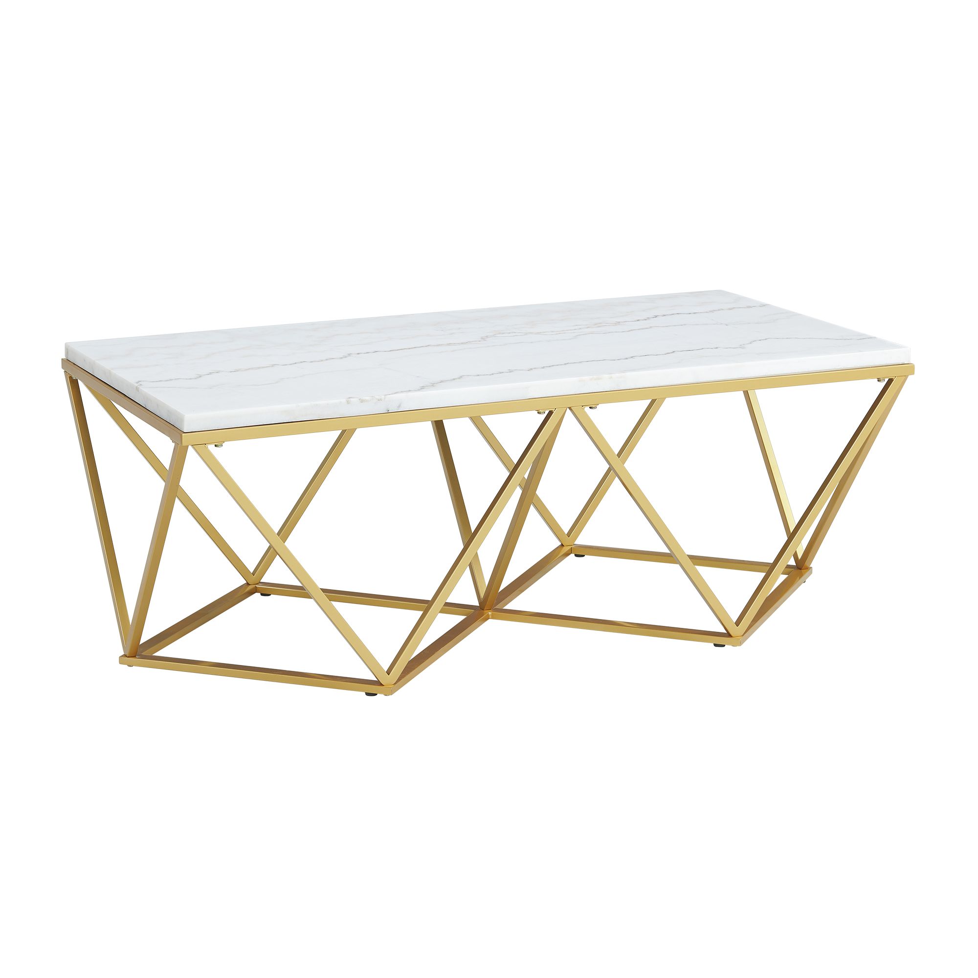 Elements Riko 2PC Occasional Table Set in Gold-Coffee Table & End Table