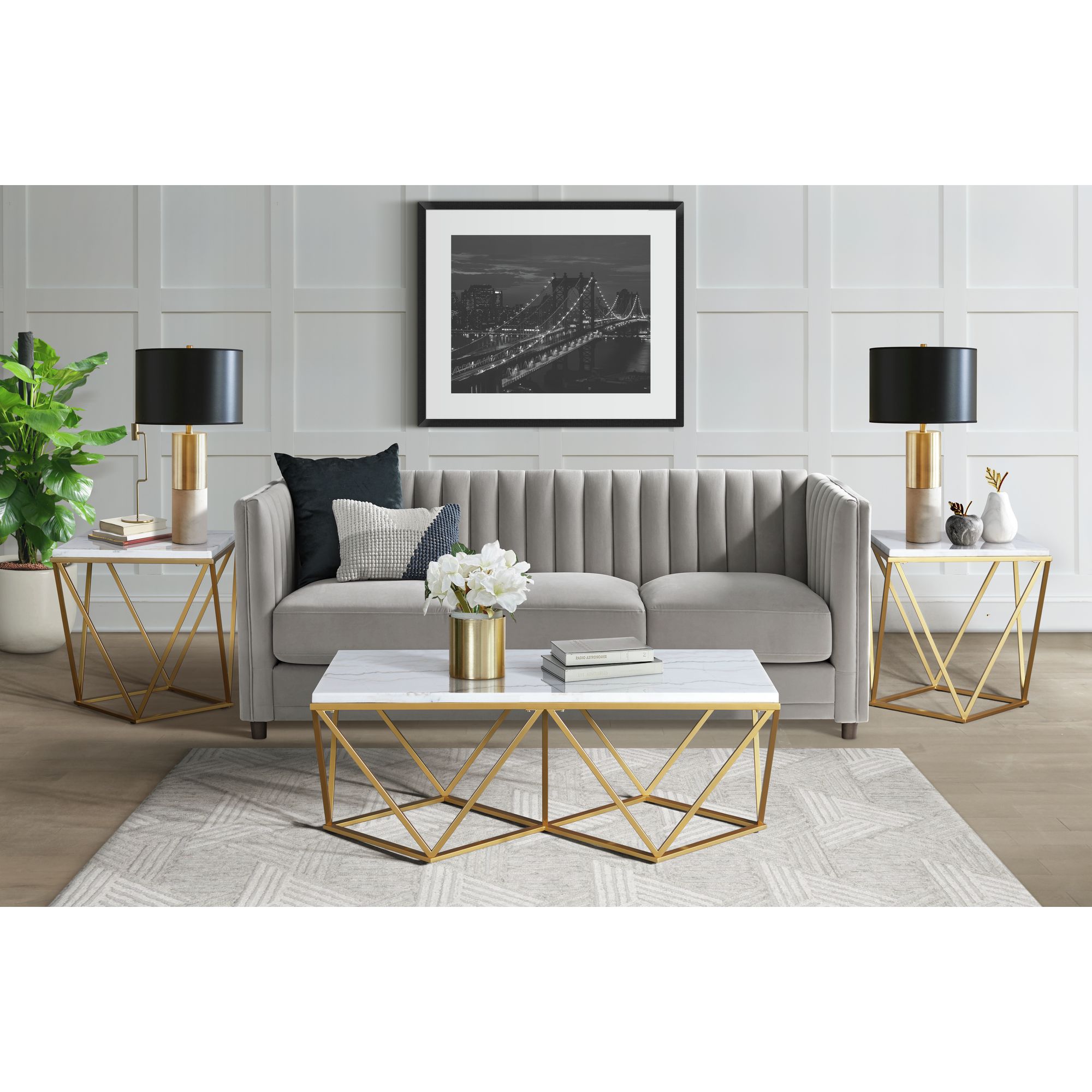 Model: CRK1202PC | Elements Riko 2PC Occasional Table Set in Gold-Coffee Table & End Table