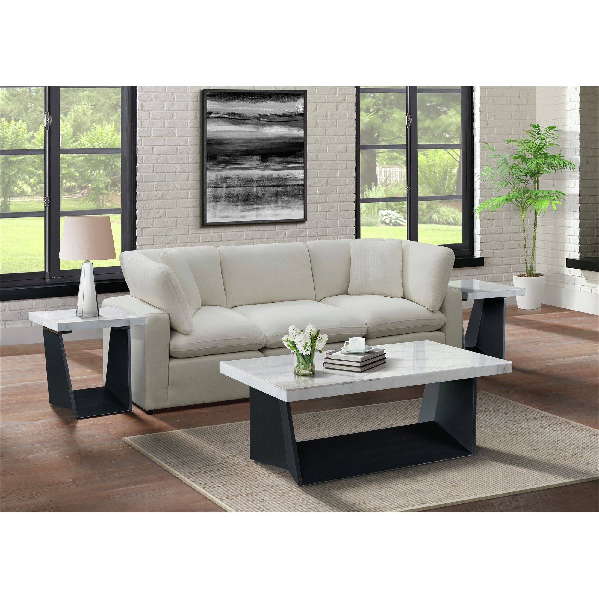 Model: CTBY100CTC | Elements Beckley Coffee Table Complete in White Marble Top