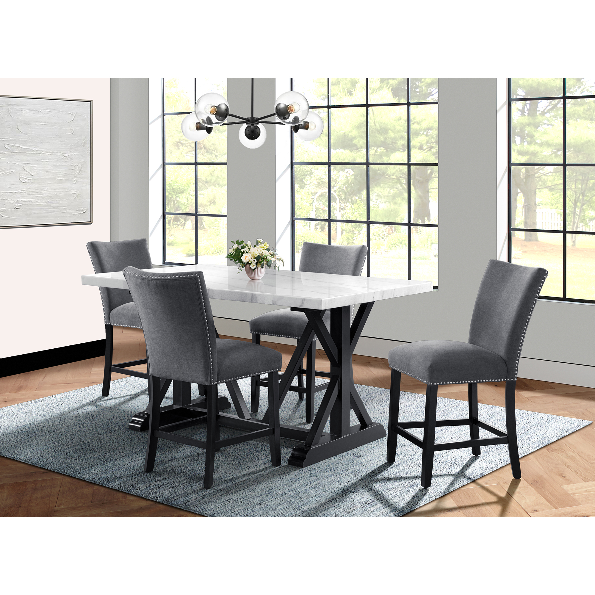 Model: CTC130CSC | Elements Tuscany Counter Linen Nailhead Side Chair (2 Per Pack) - Charcoal