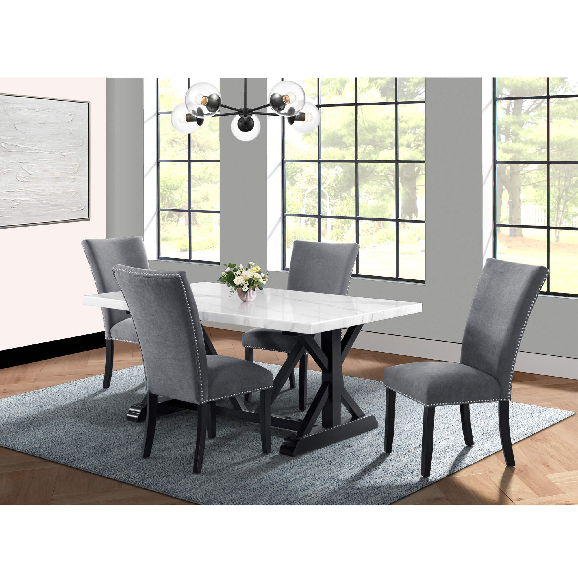 Model: CTC130SC | Elements Tuscany Dining Linen Nailhead Side Chair (2 Per Pack) - Charcoal