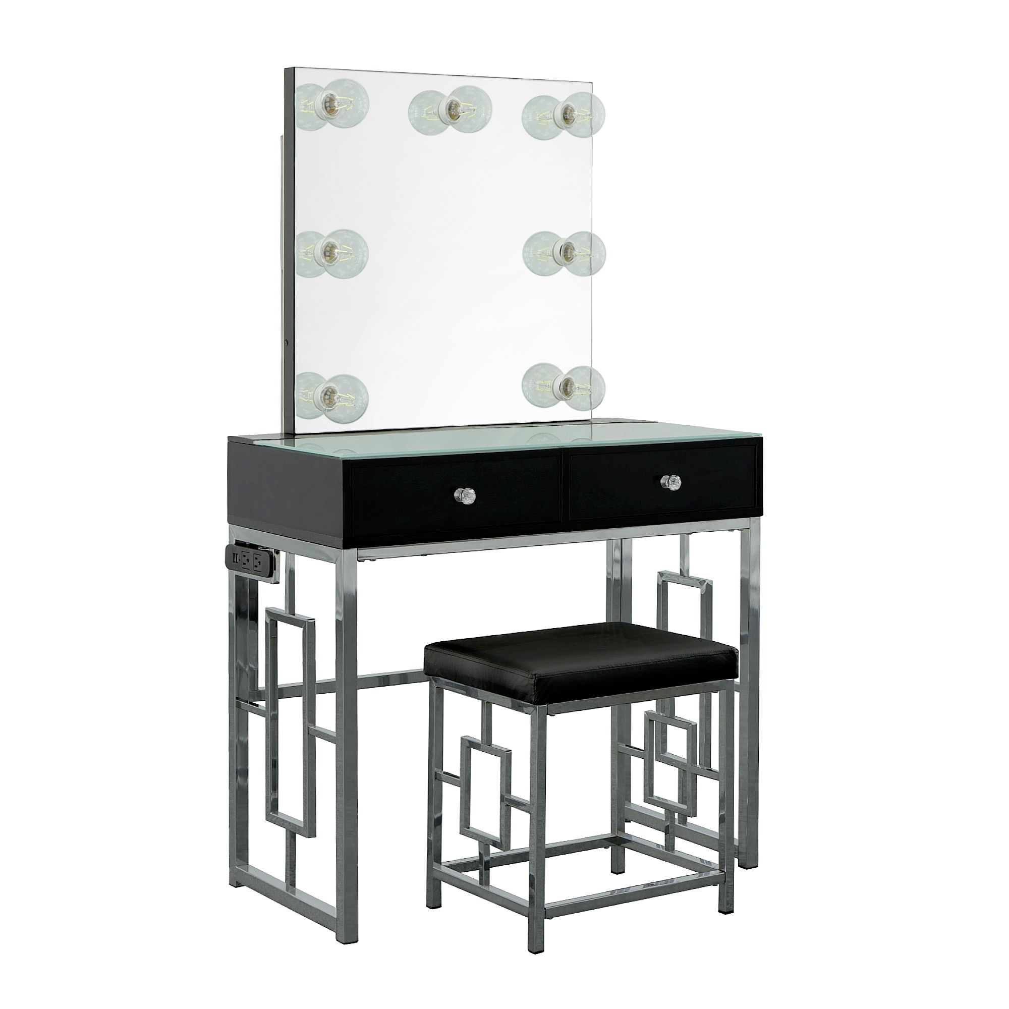 Elements Margo Vanity Table W/ Power / Mirror / Stool & Light