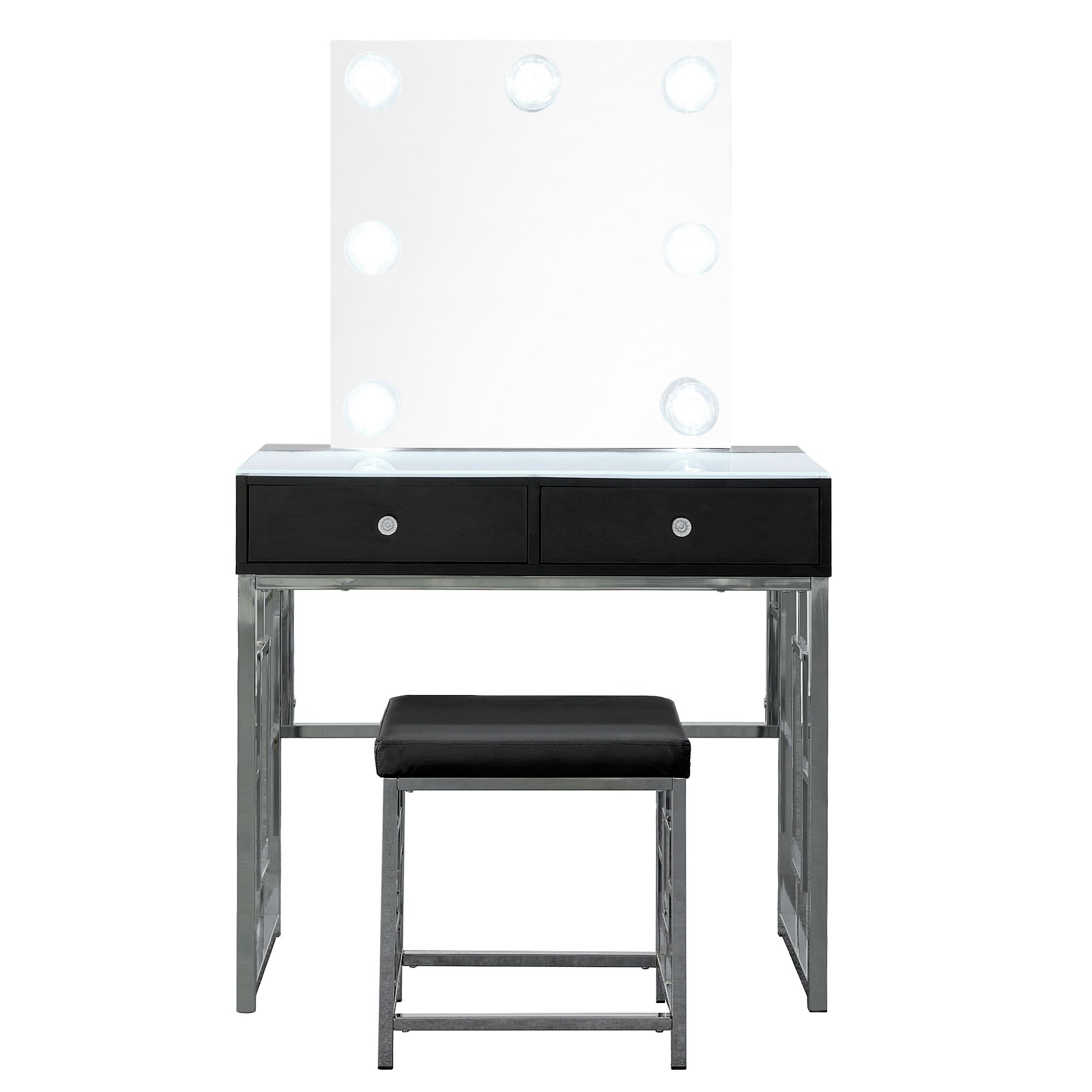 Model: CVMG800VTPL | Elements Margo Vanity Table W/ Power / Mirror / Stool & Light