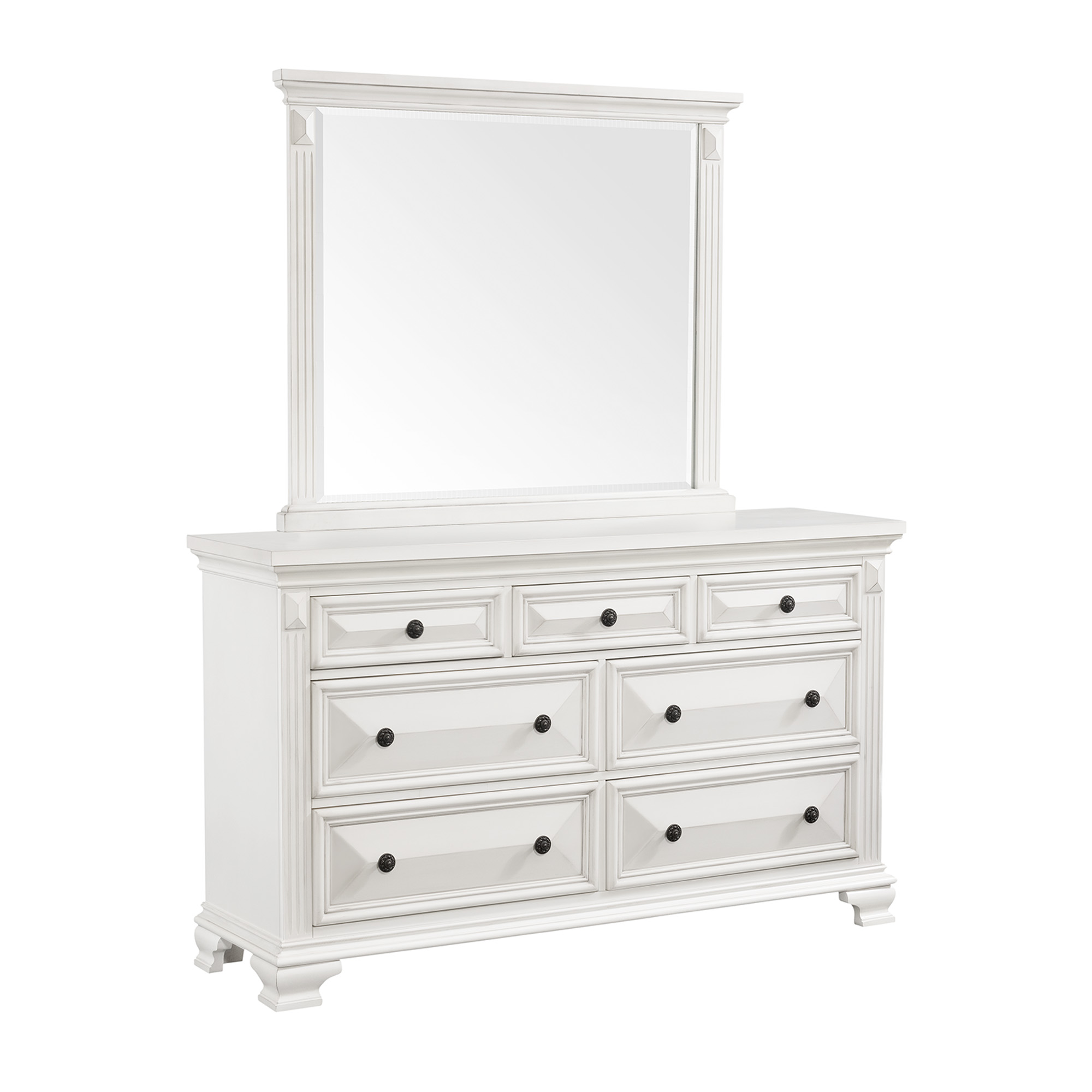 Elements Calloway 7-Drawer Dresser w/ Mirror Set in Antique White