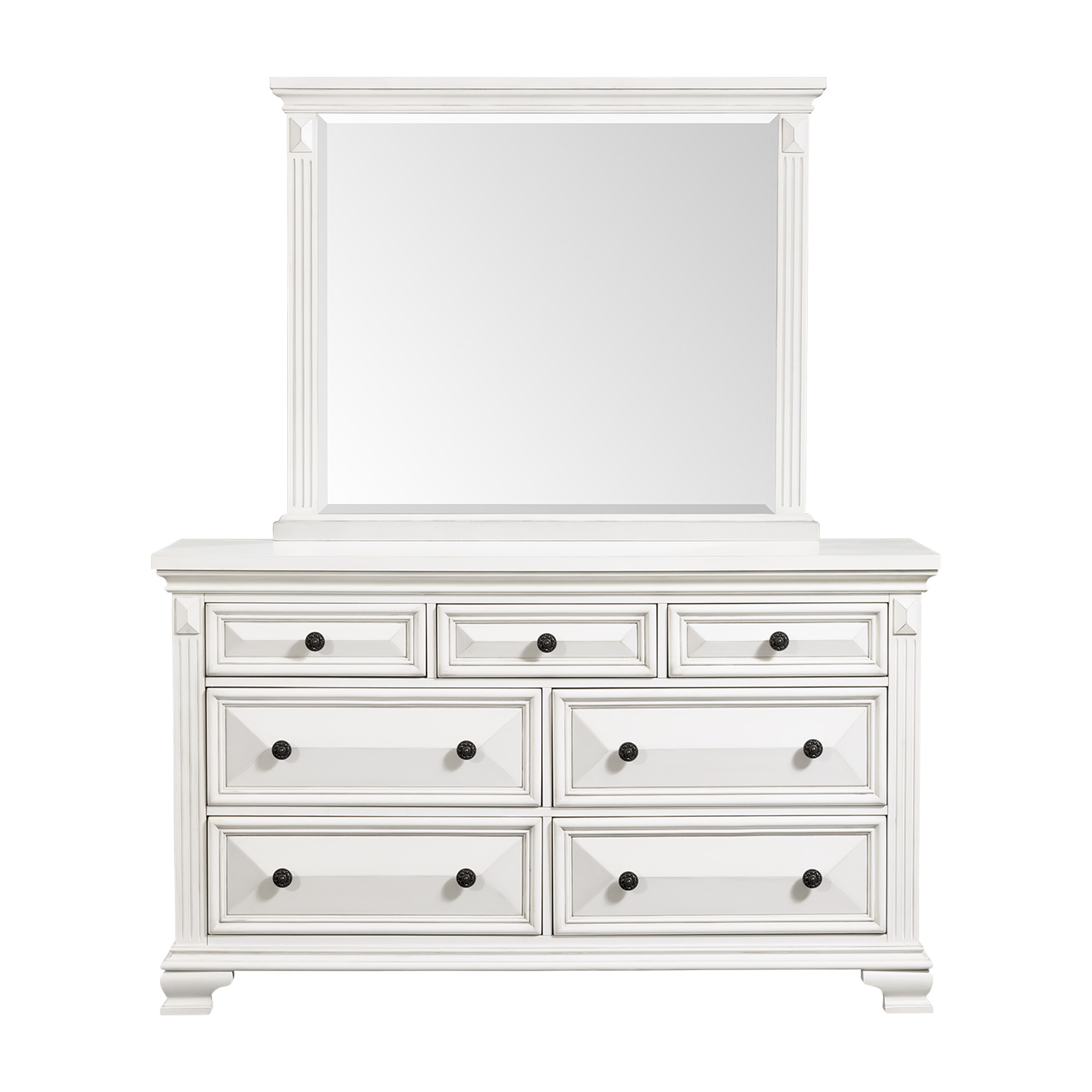 Model: CY700DRMR | Elements Calloway 7-Drawer Dresser w/ Mirror Set in Antique White