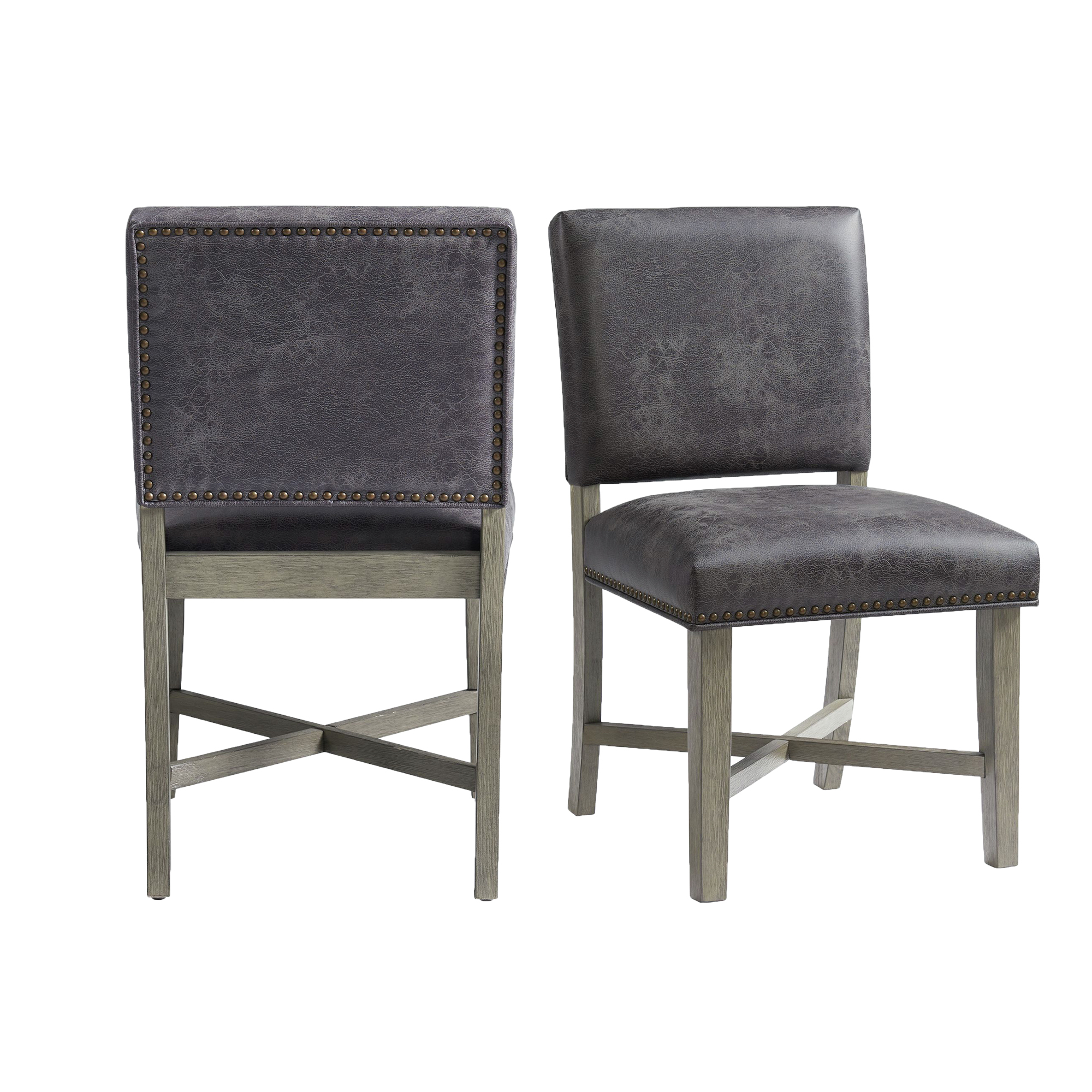 Elements Collins Dining Side Chair W/ Stretcher W/ Brown PU in Grey (2 Per Pack)
