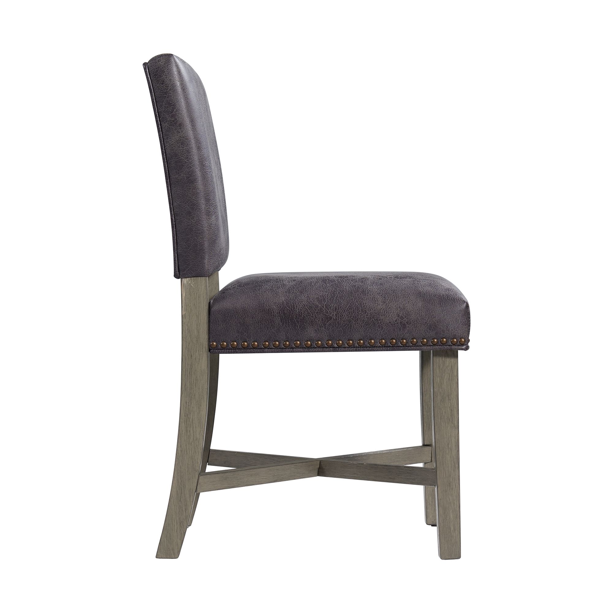 Model: D.2660.SC | Elements Collins Dining Side Chair W/ Stretcher W/ Brown PU in Grey (2 Per Pack)