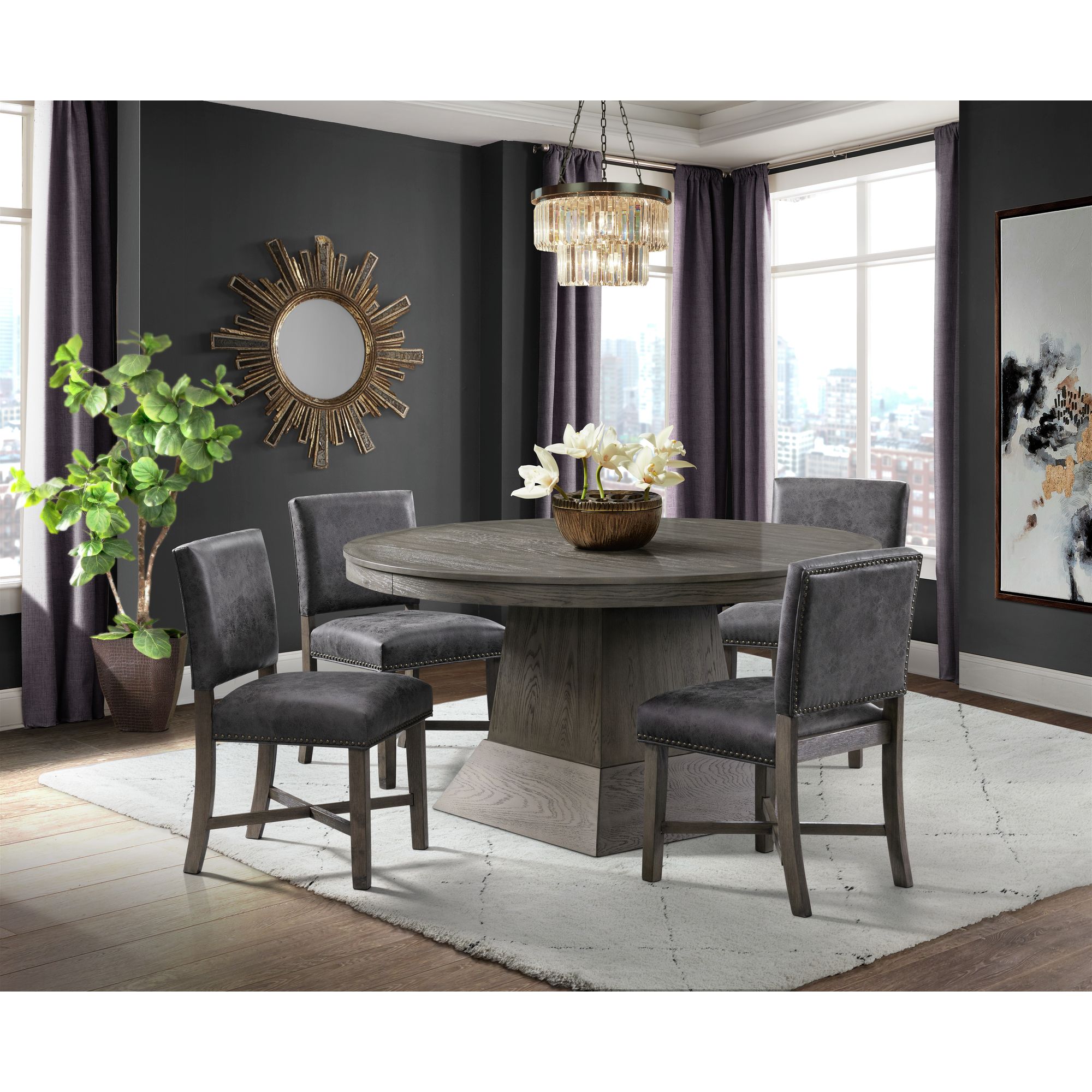 Model: D.2660.SC | Elements Collins Dining Side Chair W/ Stretcher W/ Brown PU in Grey (2 Per Pack)