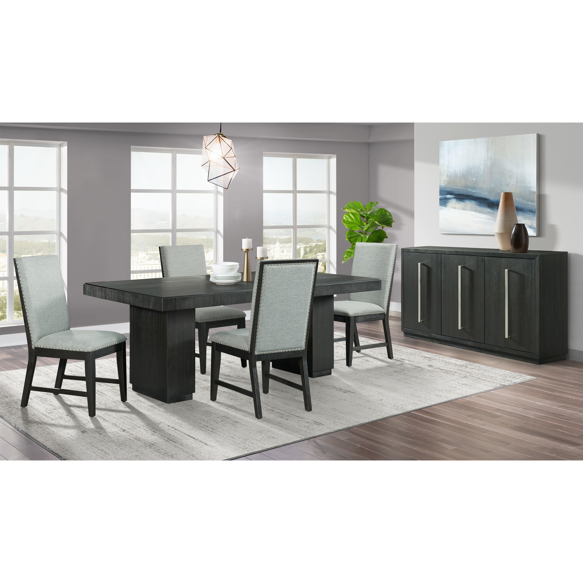 Model: DDV100DT5PC | Elements Donovan 5PC Standard Height Dining Set-Table and Four Side Chairs in Gray