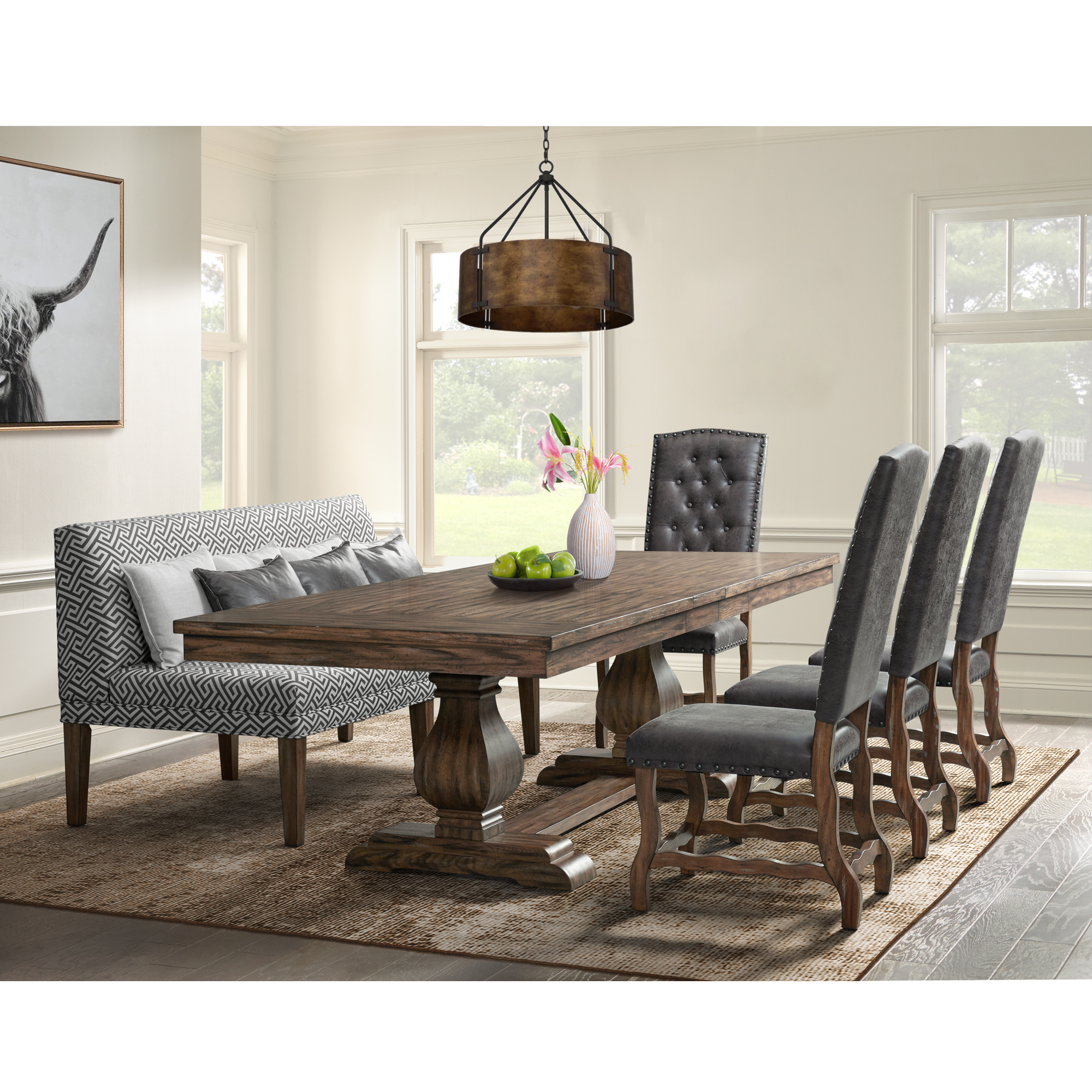 Model: DGC500CL6PC | Elements Gramercy 6PC Dining Set-Table, Four Tufted Tall Back Chairs and Settee