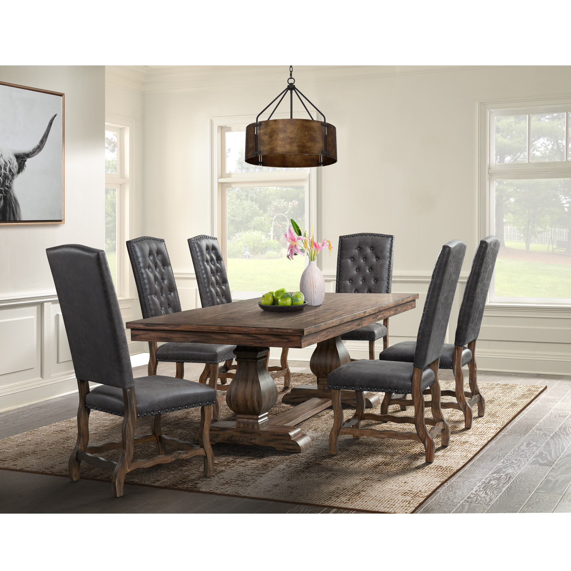 Model: DGC500CL7PC | Elements Gramercy 7PC Dining Set-Table and Six Tufted Tall Back Chairs