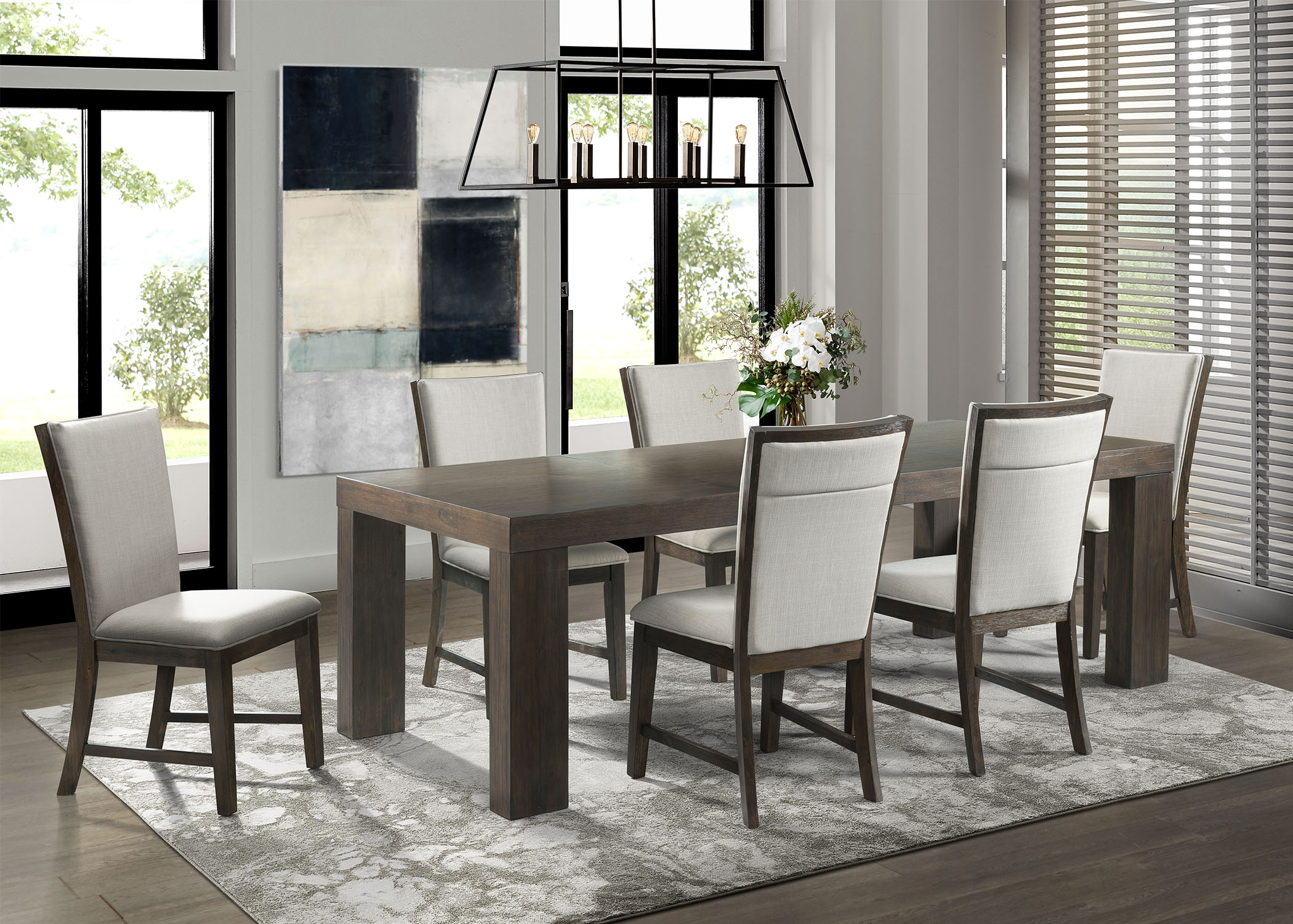 Model: DGD1007PC | Elements Grady 7PC Dining Set-Table & Six Upholstered Side Chairs