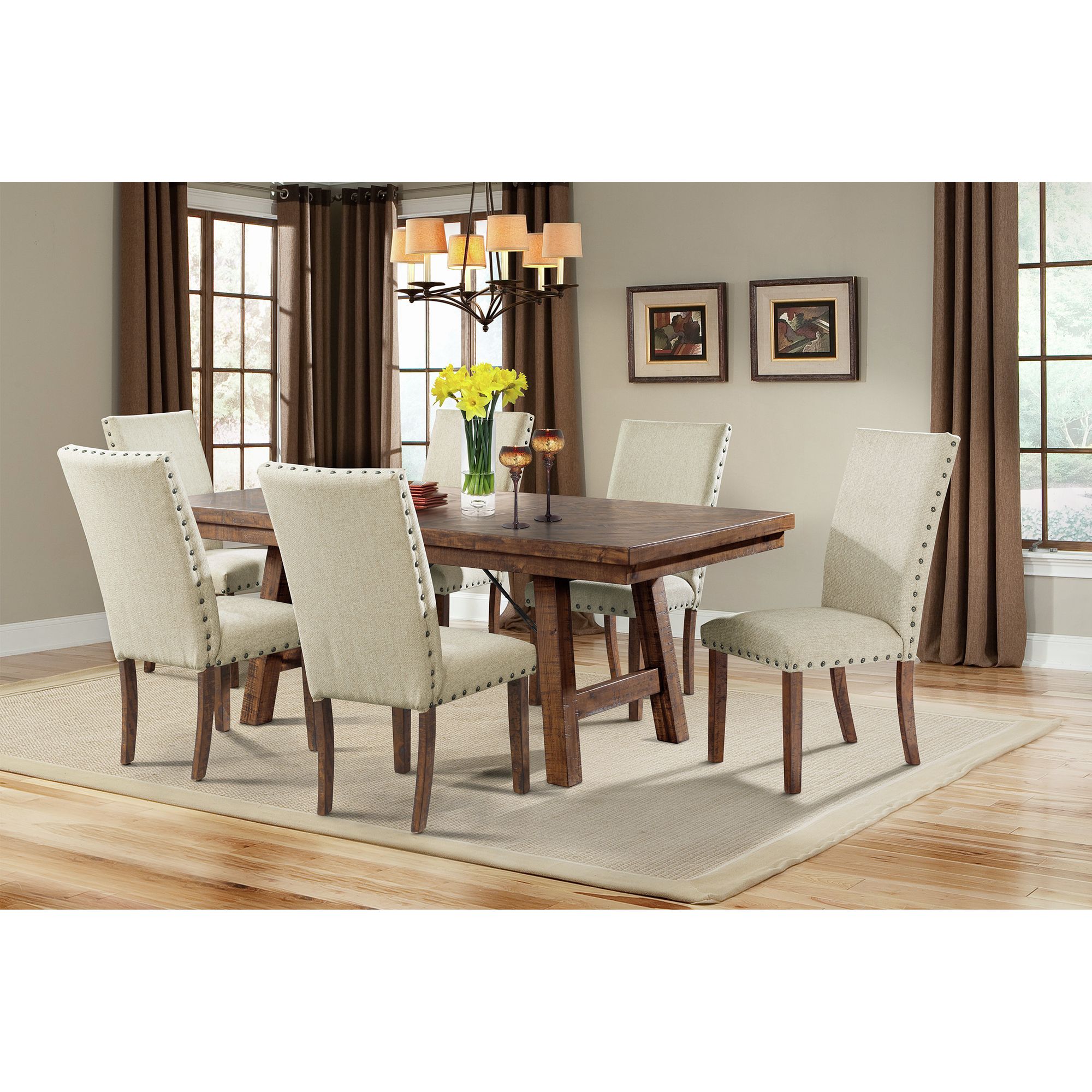 Model: DJX100S7PC | Elements Jax 7pc Dining Set- Table & 6 Upholstered Side Chairs