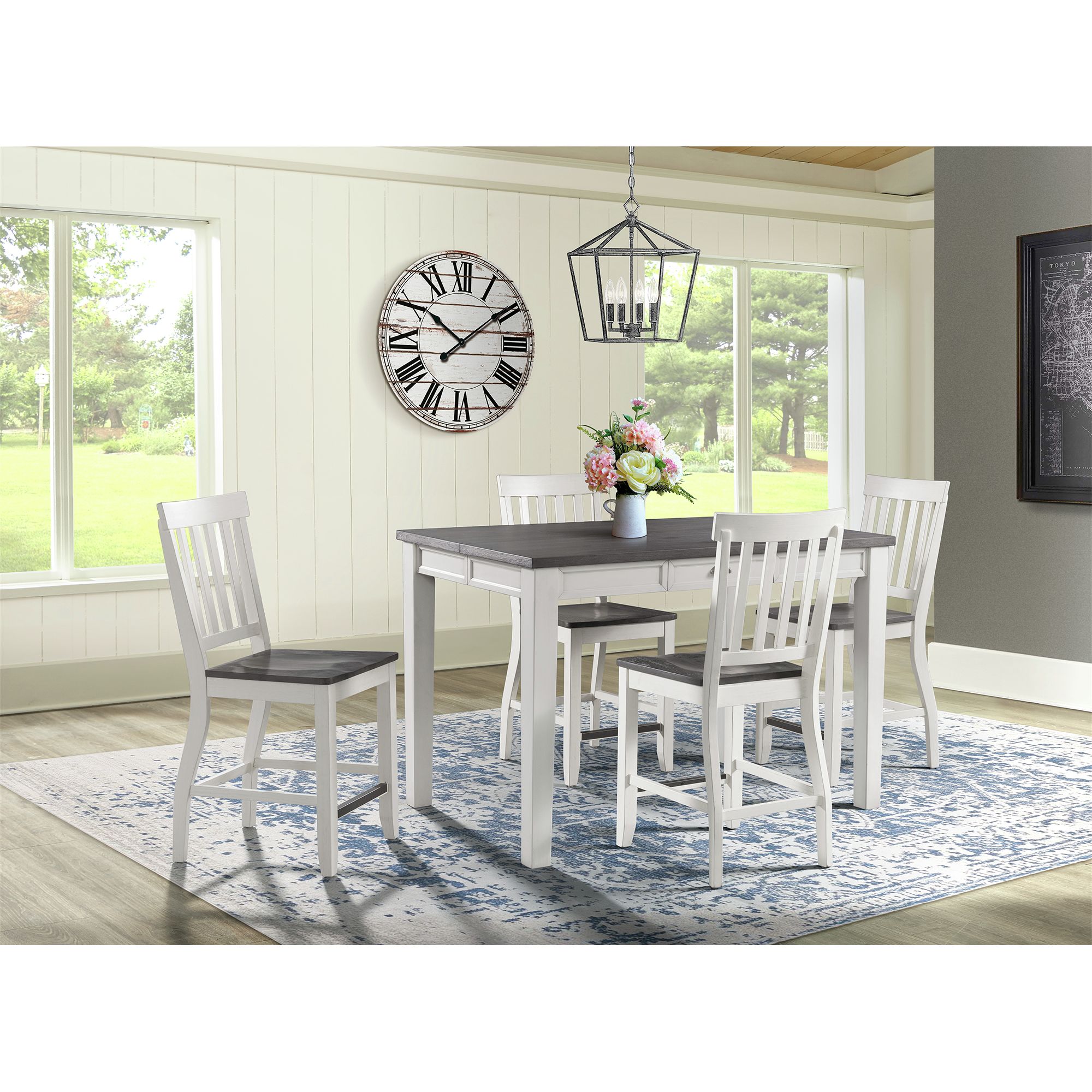Model: DKY350C5PC | Elements Kayla Two Tone 5PC Counter Height Dining Set-Table & Four Chairs