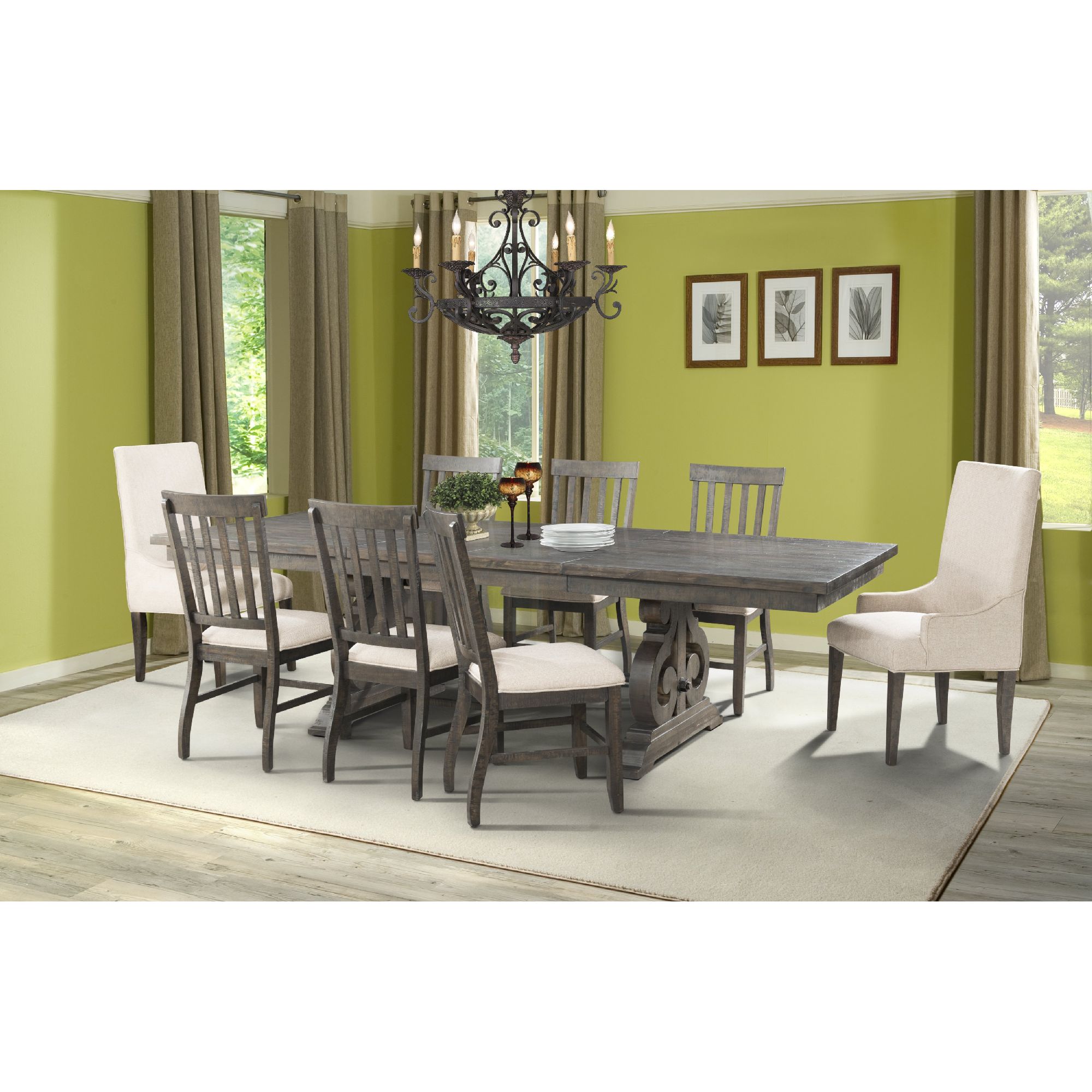 Model: DST100SP6PC | Elements Stone Dining 7PC Set- Table, 4 Side Chairs, & 2 Parson Chairs