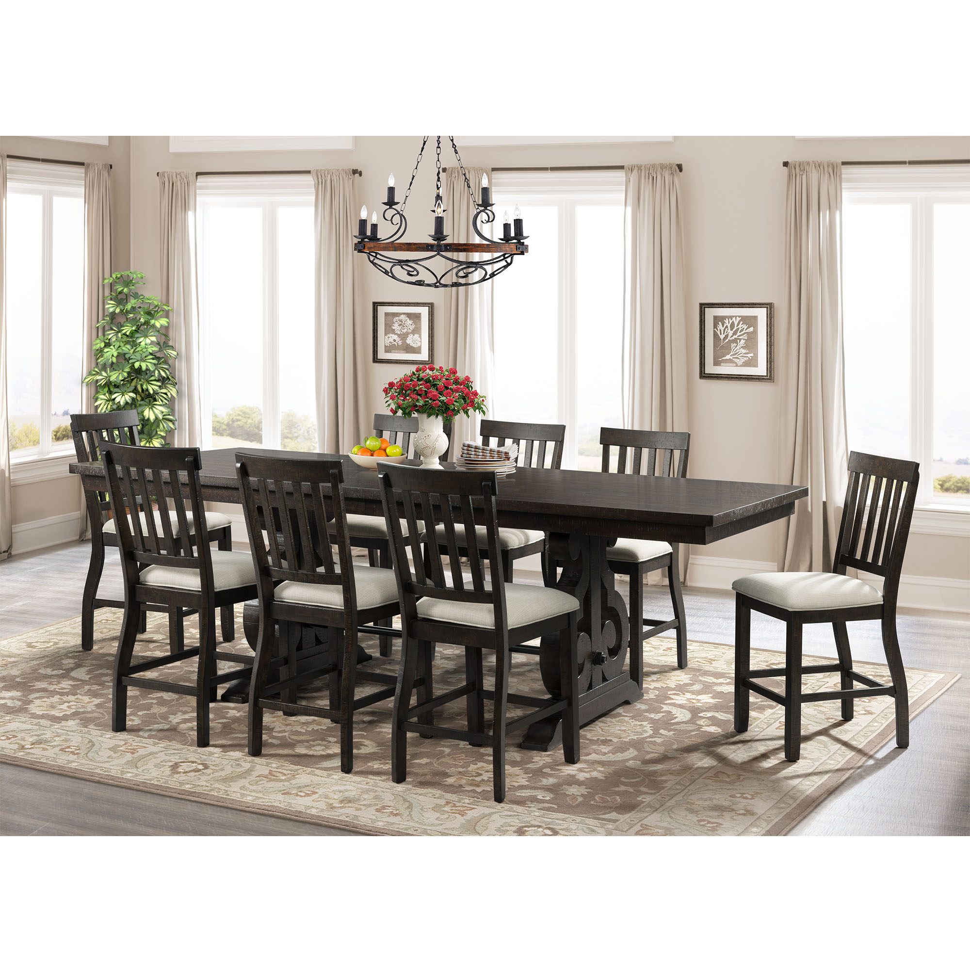 Model: DST190C9PC | Elements Stone Counter Height 9PC Dining Set-Table & Eight Slat Back Chairs