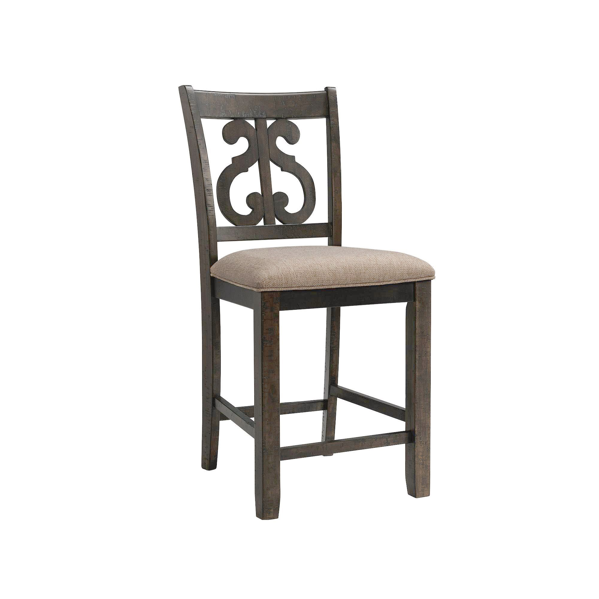 Model: DST195CSC | Elements Stone Counter Wooden Swirl Back Side Chair Charcoal (2 Per Pack)