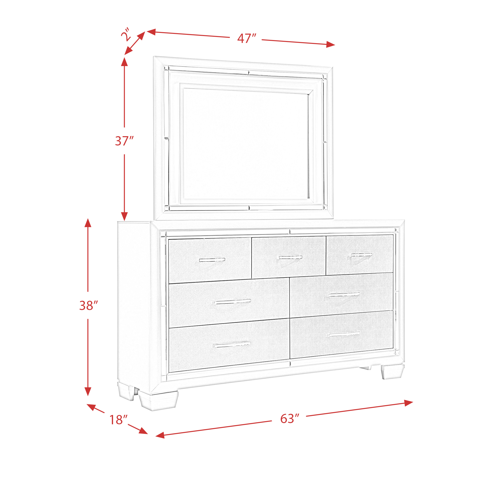 Model: LT100DRMR | Elements Platinum Dresser&Mirror Set