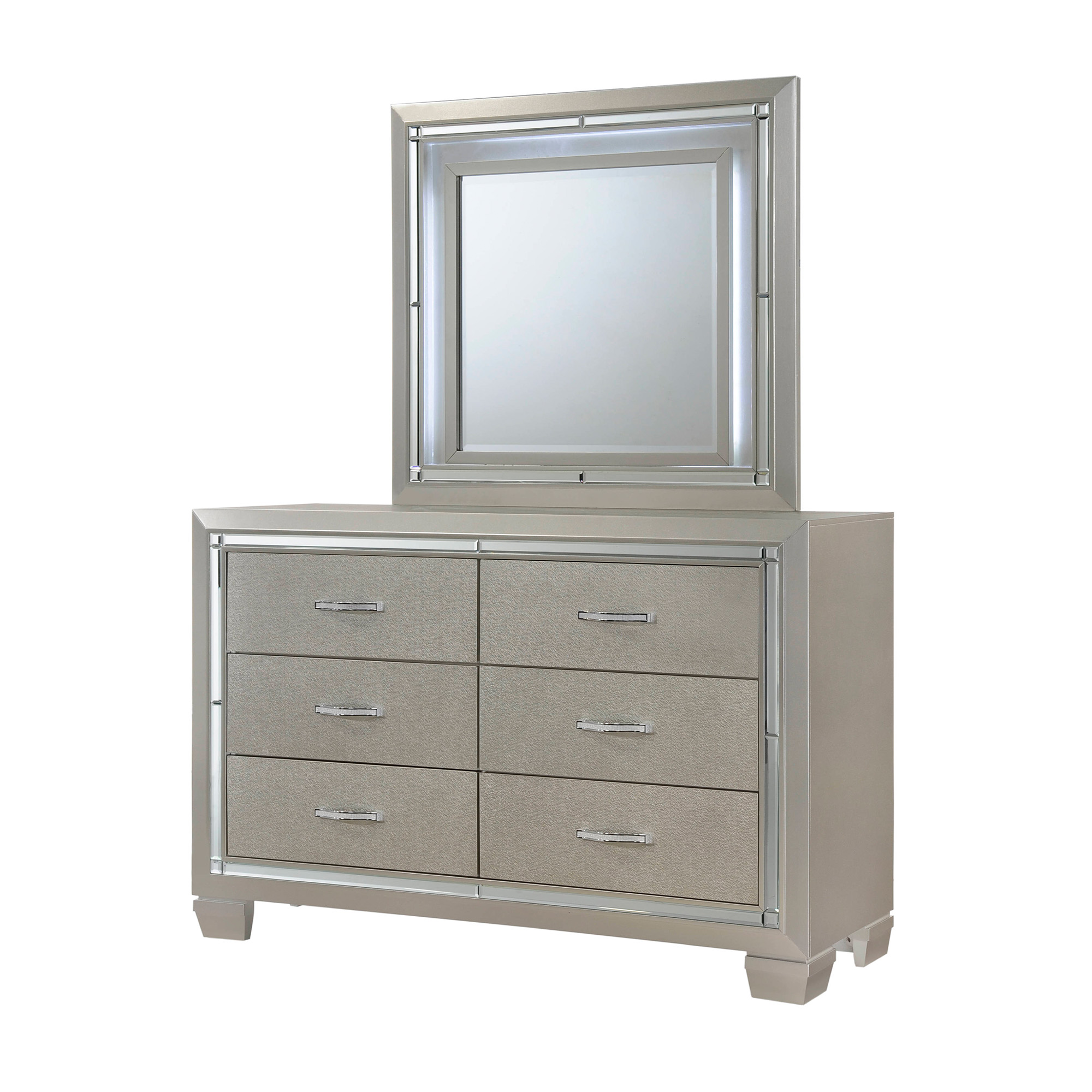 Elements Platinum Youth Dresser & Mirror w/ LED Light Set