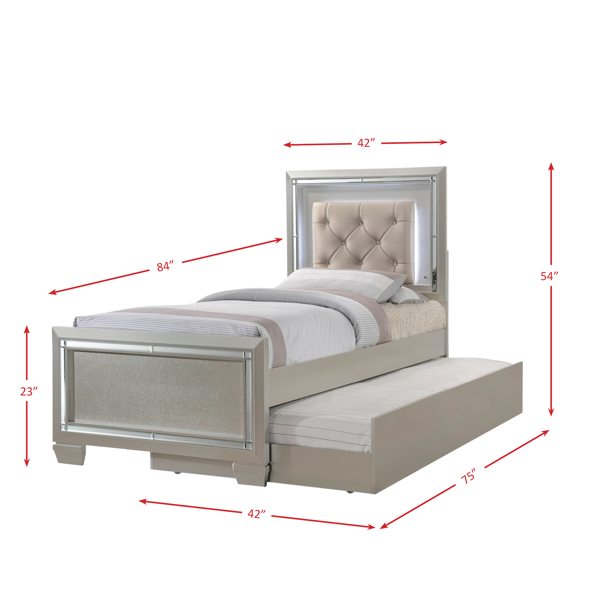 Model: LT111TTB6PC | Elements PLATINUM YOUTH TTWIN PLATFORM W/ TRUNDLE 6PC BEDROOM SET