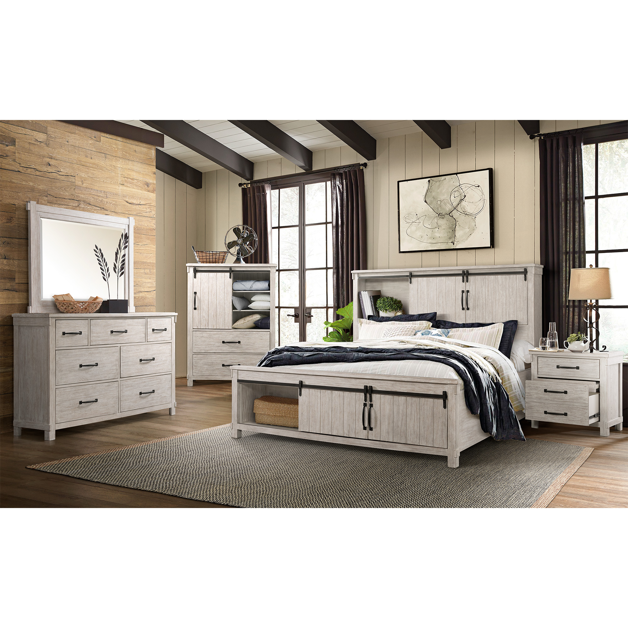Model: SC670KB4PC | Elements Scott King Platform Storage 4PC Bedroom Set