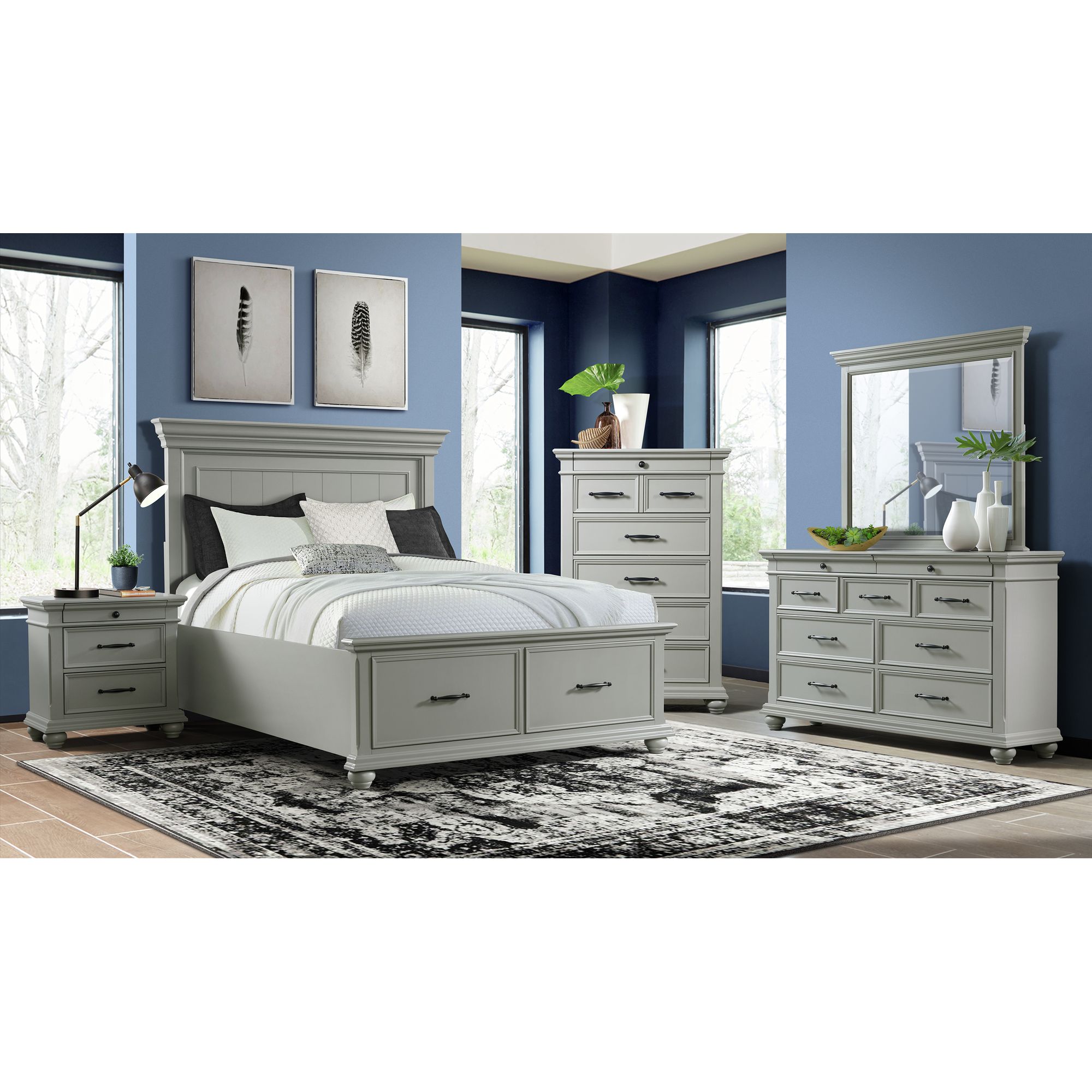 Model: SR350KB5PC | Elements Slater King Platform Storage 5PC Bedroom Set in Grey