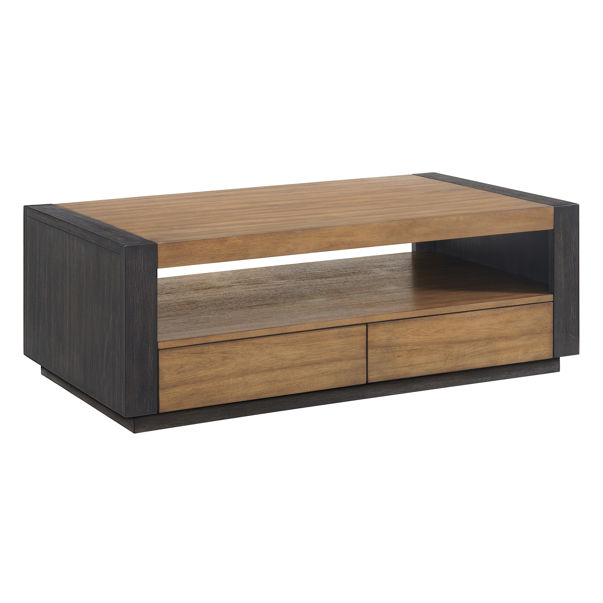 Elements Breckenridge Coffee Table with 4 Drawers in Light Oak & Black