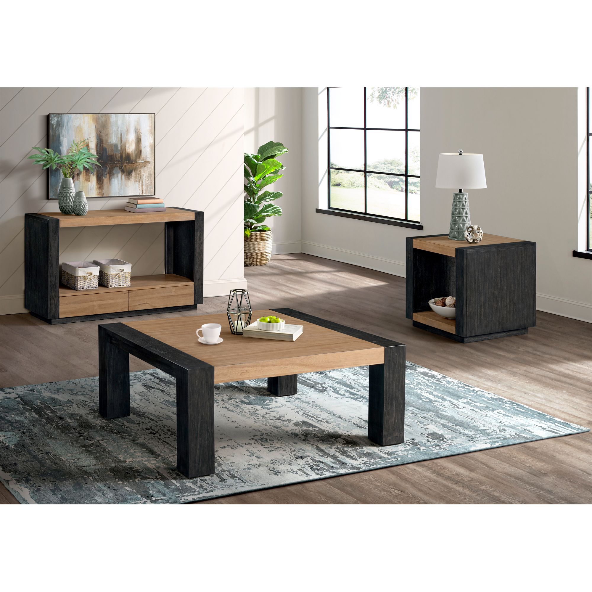 Model: T-3720-8-ST | Elements Breckenridge Sofa Table in Light Oak & Black
