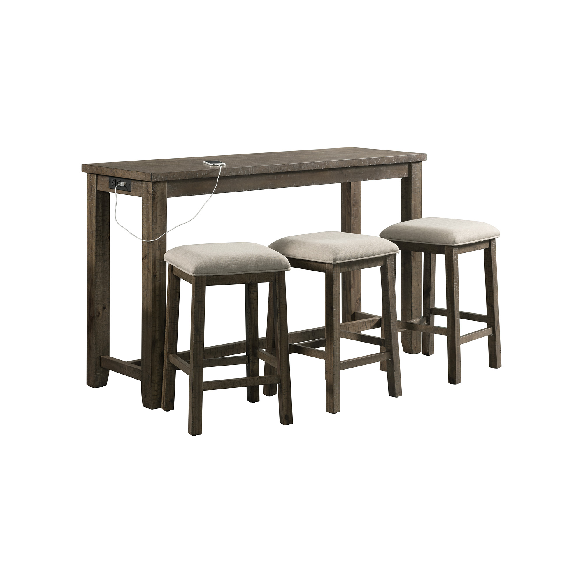 Elements Stone Occasional Bar Table Single Pack Gray Finish (Table + Three Stools)