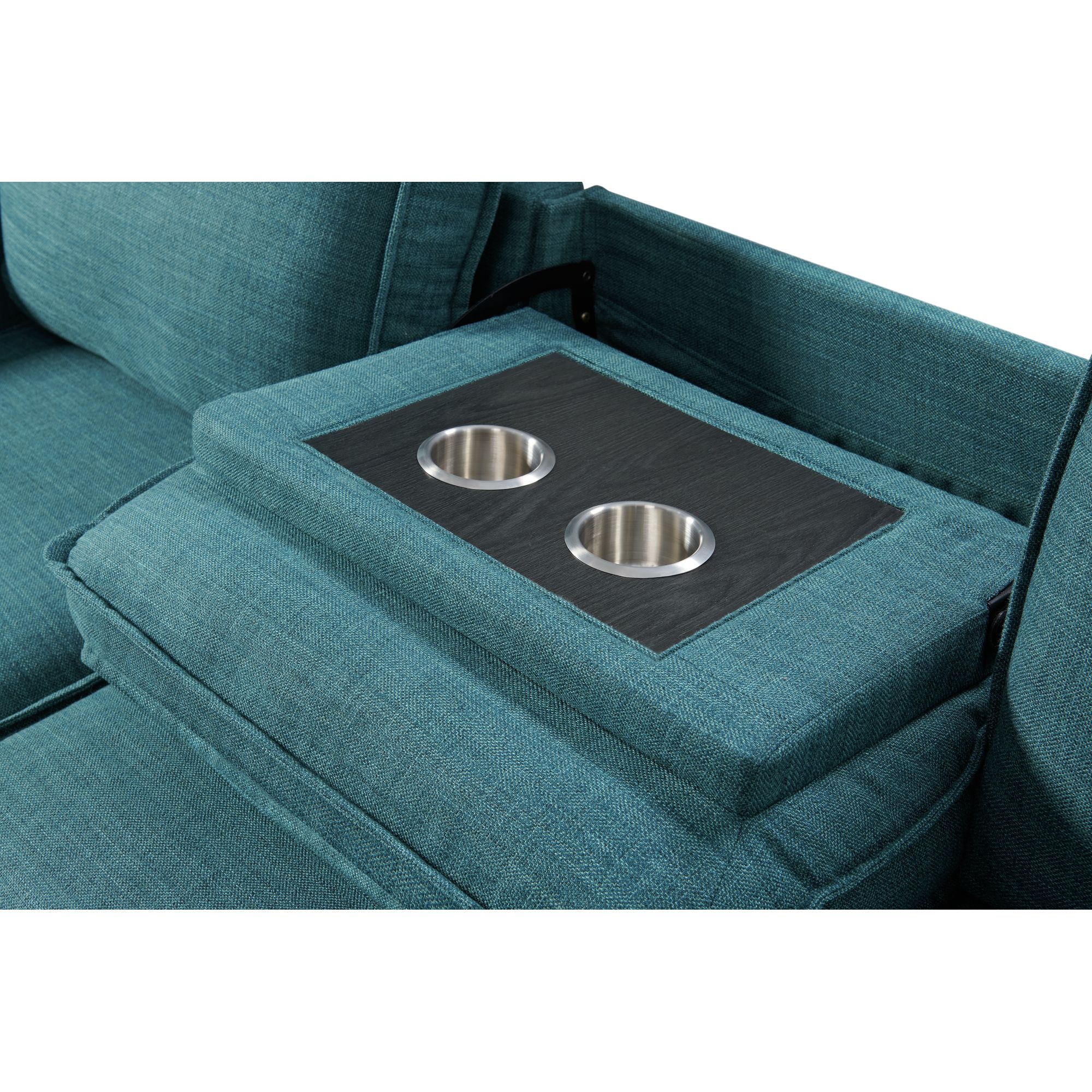 Model: U-5140-4550-244 | Elements Caracas Sectional RHF Loveseat with Pull Bed, Dropdown Table, 1 USB & 1 pillow in Palmer Teal
