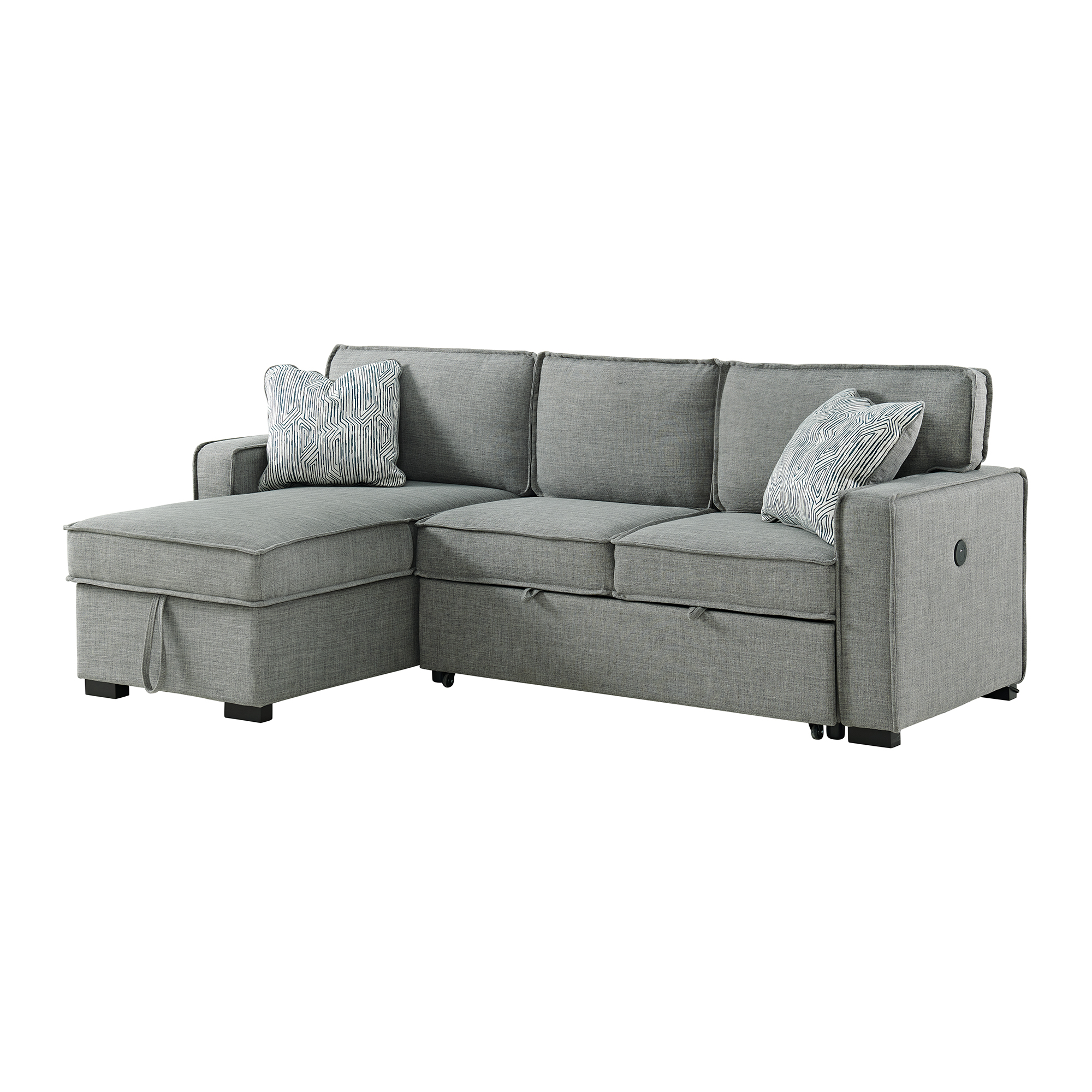 Elements Caracas Sectional RHF Loveseat with Pull Bed, Drop Table & USB in Palmer Grey