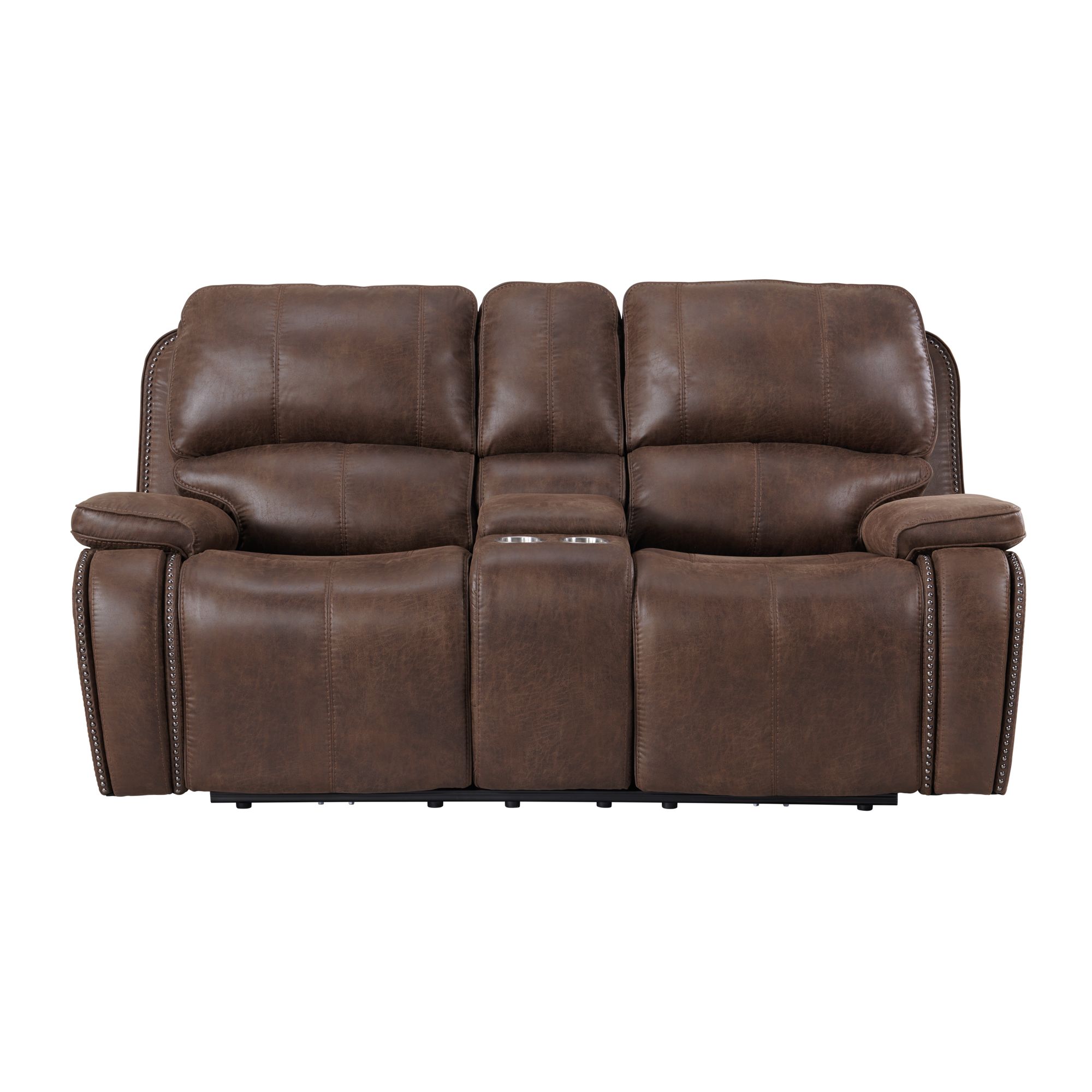 Model: U-5230-8640-285PP | Elements Atlantis Power Motion Loveseat with Power Motion Head Recliner & Console in Heritage Brown