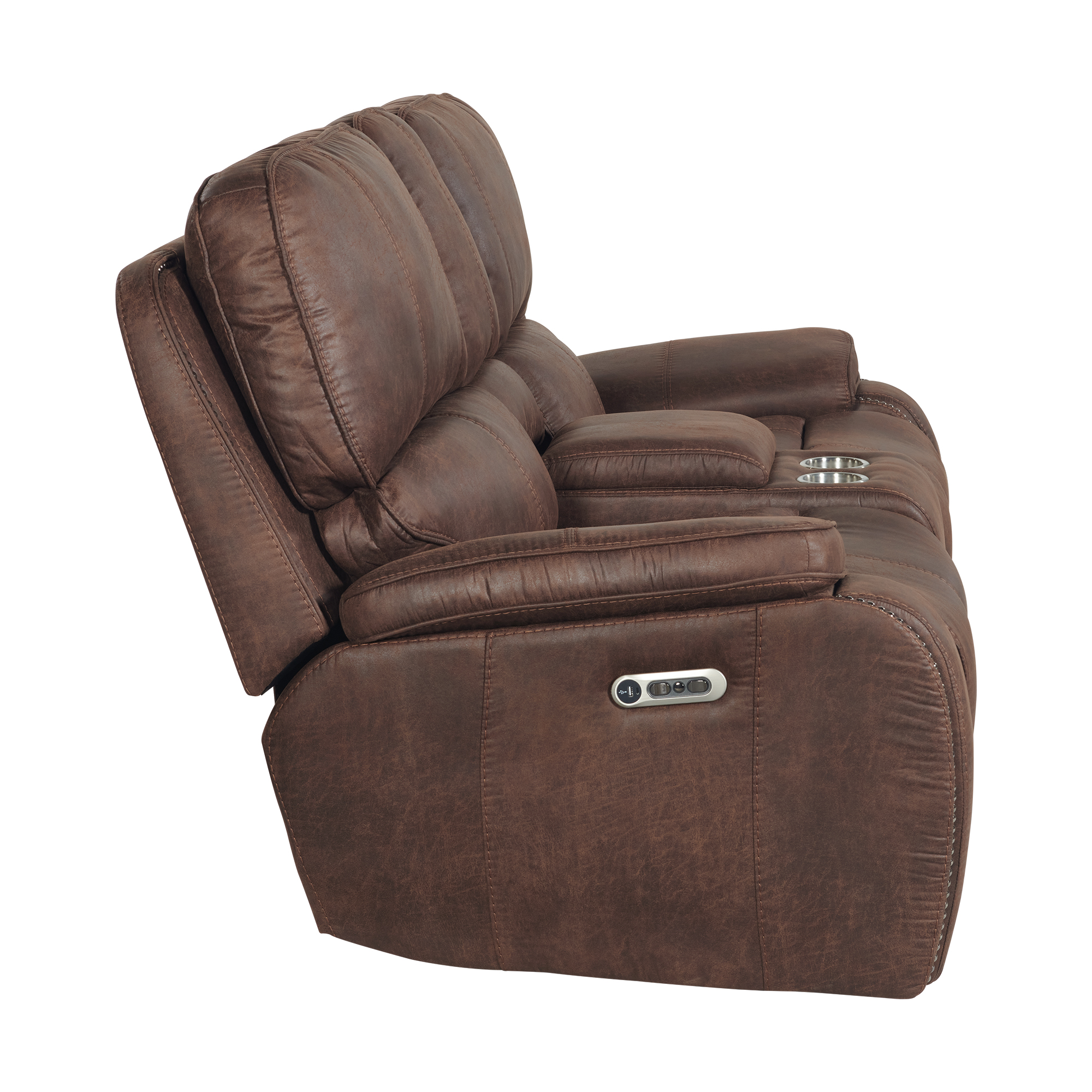 Model: U-5230-8640-285PP | Elements Atlantis Power Motion Loveseat with Power Motion Head Recliner & Console in Heritage Brown