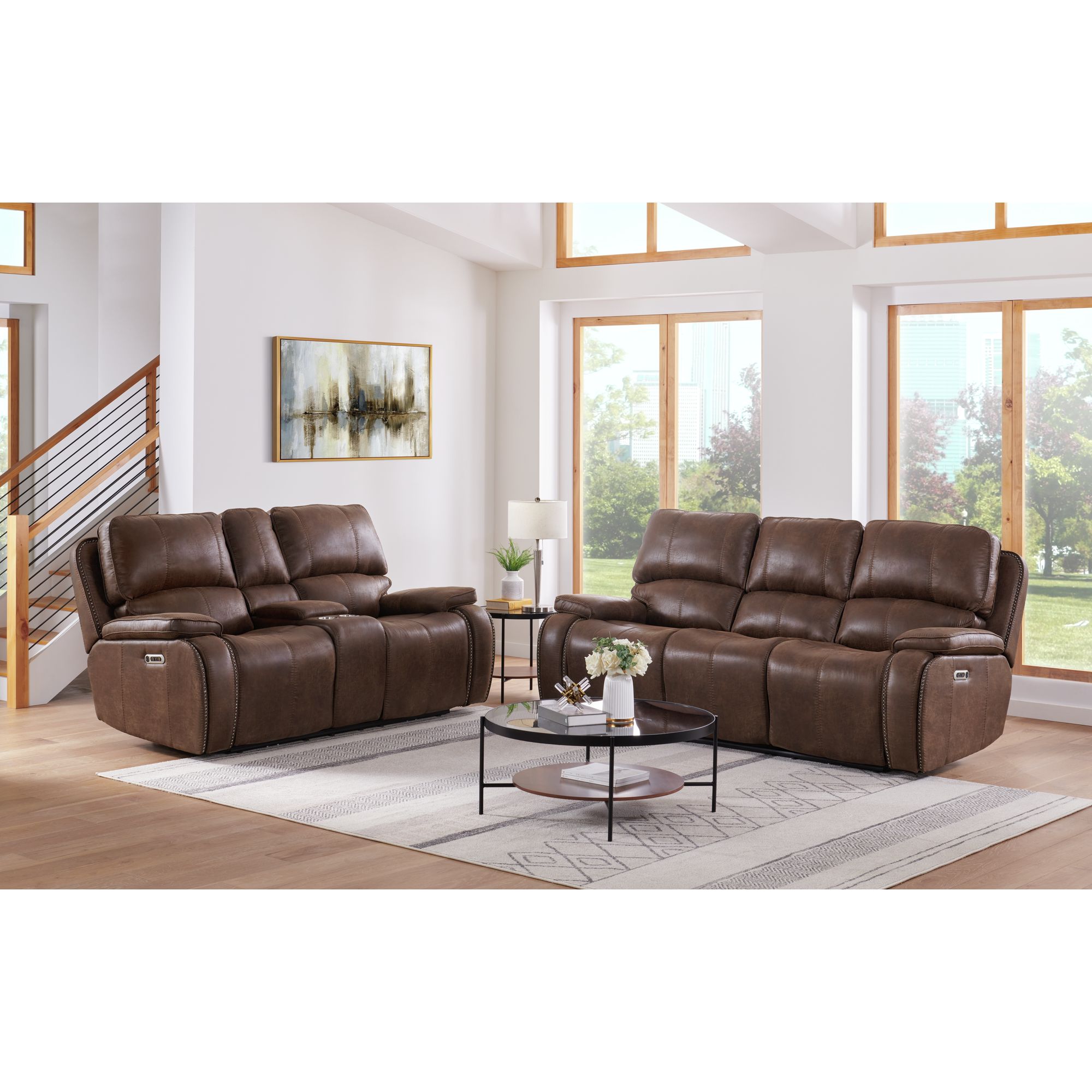 Model: U-5230-8640-285PP | Elements Atlantis Power Motion Loveseat with Power Motion Head Recliner & Console in Heritage Brown