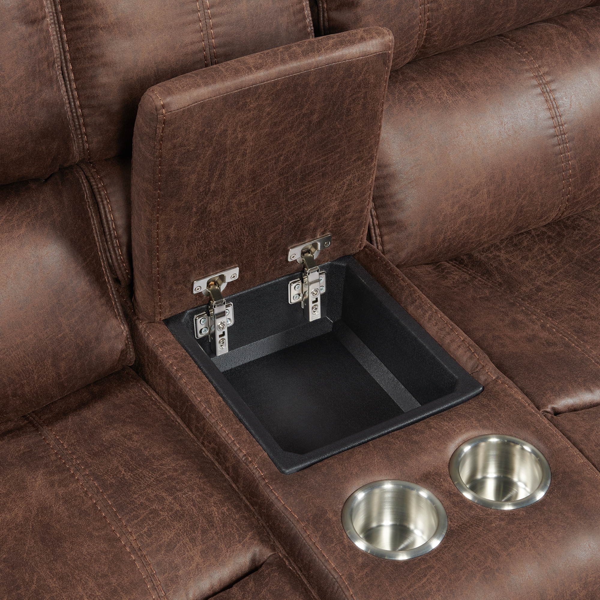 Model: U-5230-8640-285PP | Elements Atlantis Power Motion Loveseat with Power Motion Head Recliner & Console in Heritage Brown
