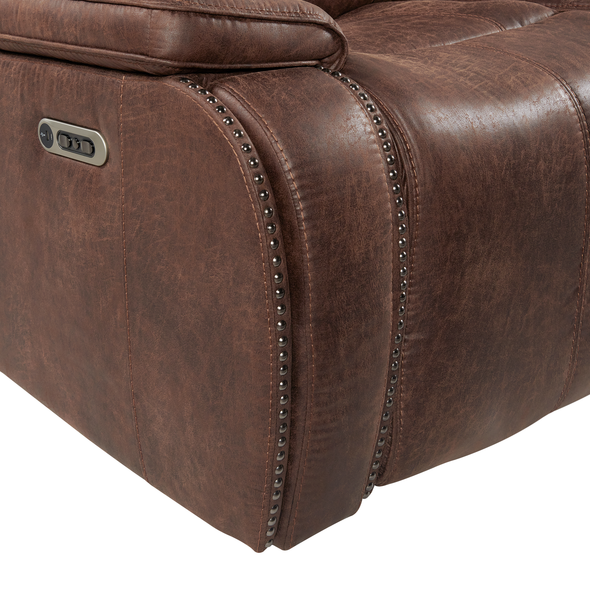 Model: U-5230-8640-285PP | Elements Atlantis Power Motion Loveseat with Power Motion Head Recliner & Console in Heritage Brown
