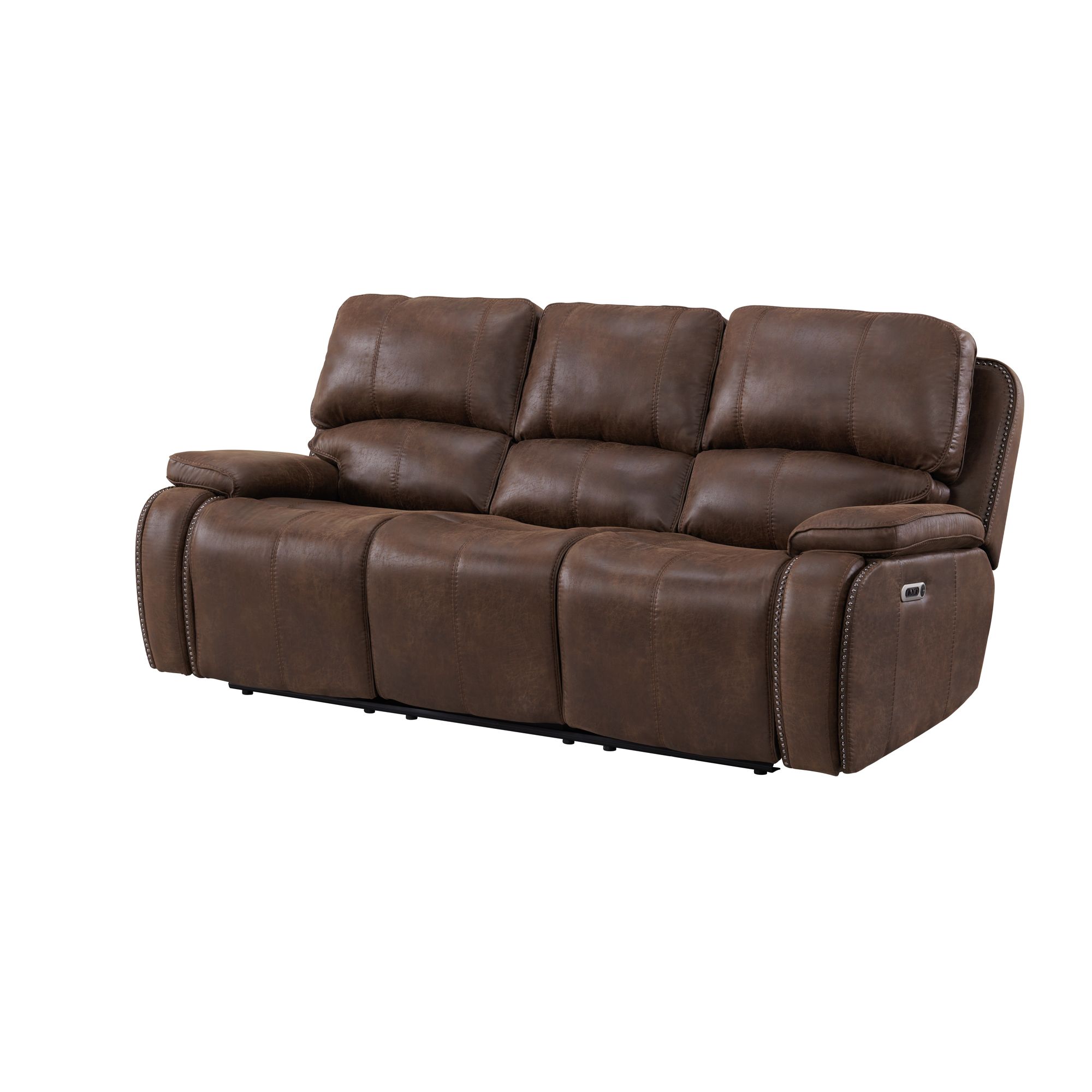 Elements Atlantis Power Motion Sofa with Power Motion Head Recliner in Heritage Brown