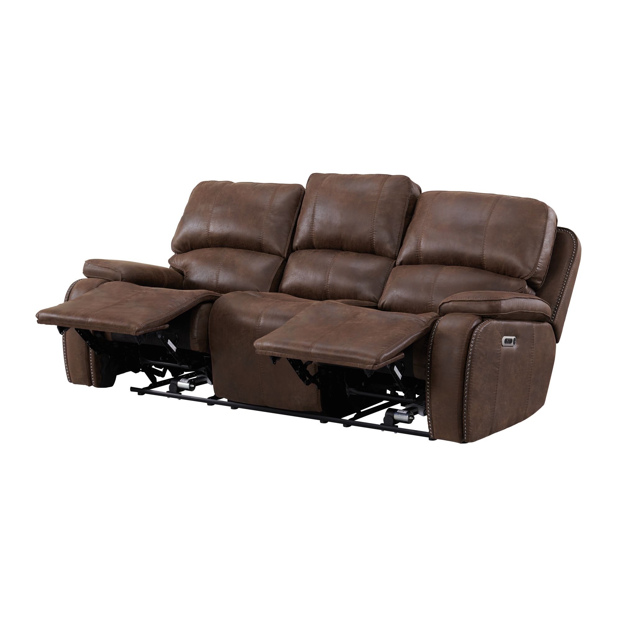 Model: U-5230-8640-305PP | Elements Atlantis Power Motion Sofa with Power Motion Head Recliner in Heritage Brown