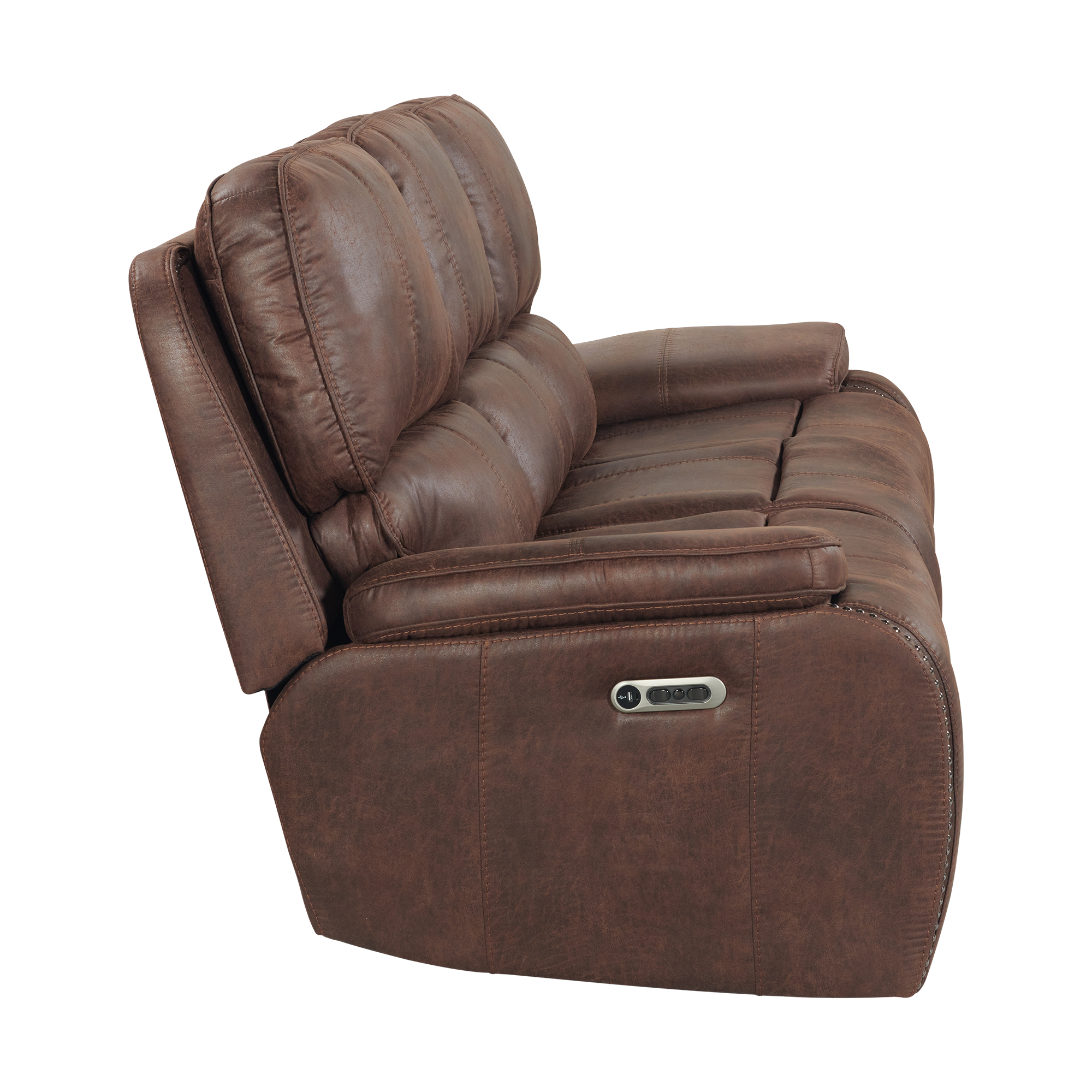 Model: U-5230-8640-305PP | Elements Atlantis Power Motion Sofa with Power Motion Head Recliner in Heritage Brown