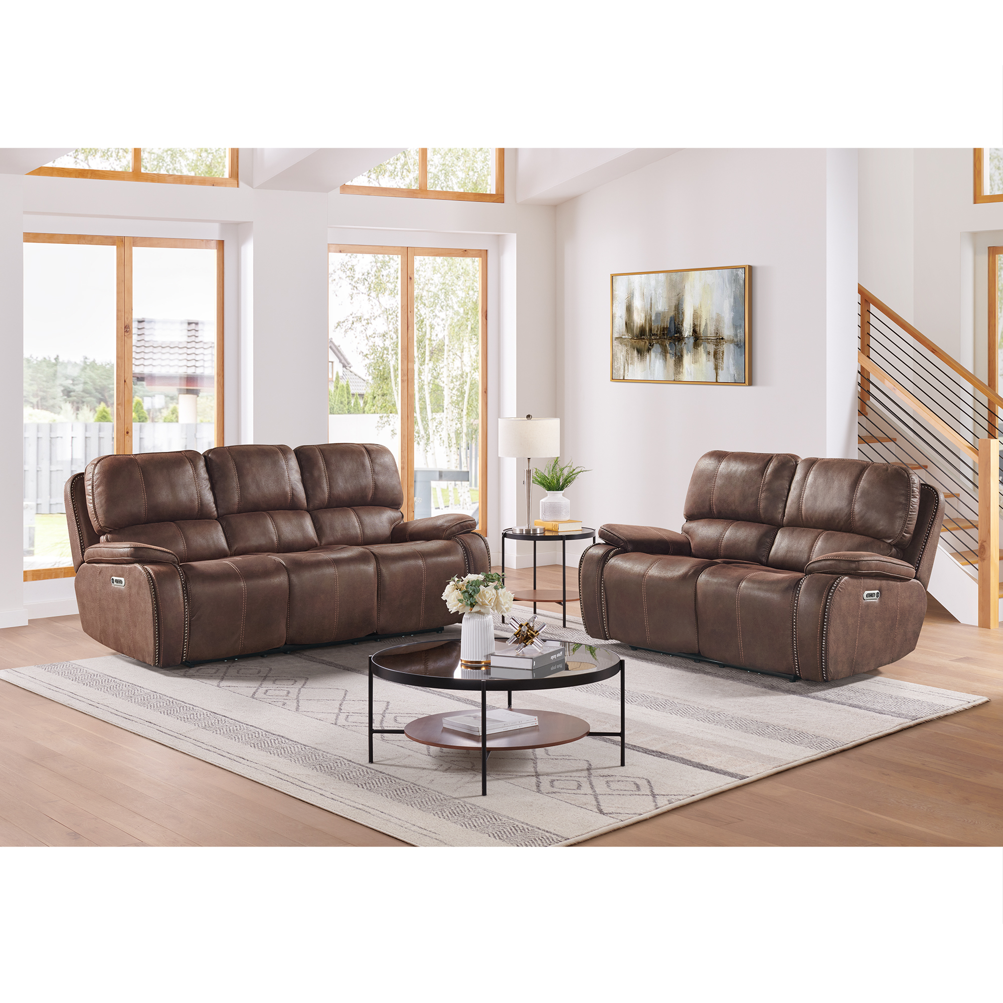 Model: U-5230-8640-305PP | Elements Atlantis Power Motion Sofa with Power Motion Head Recliner in Heritage Brown