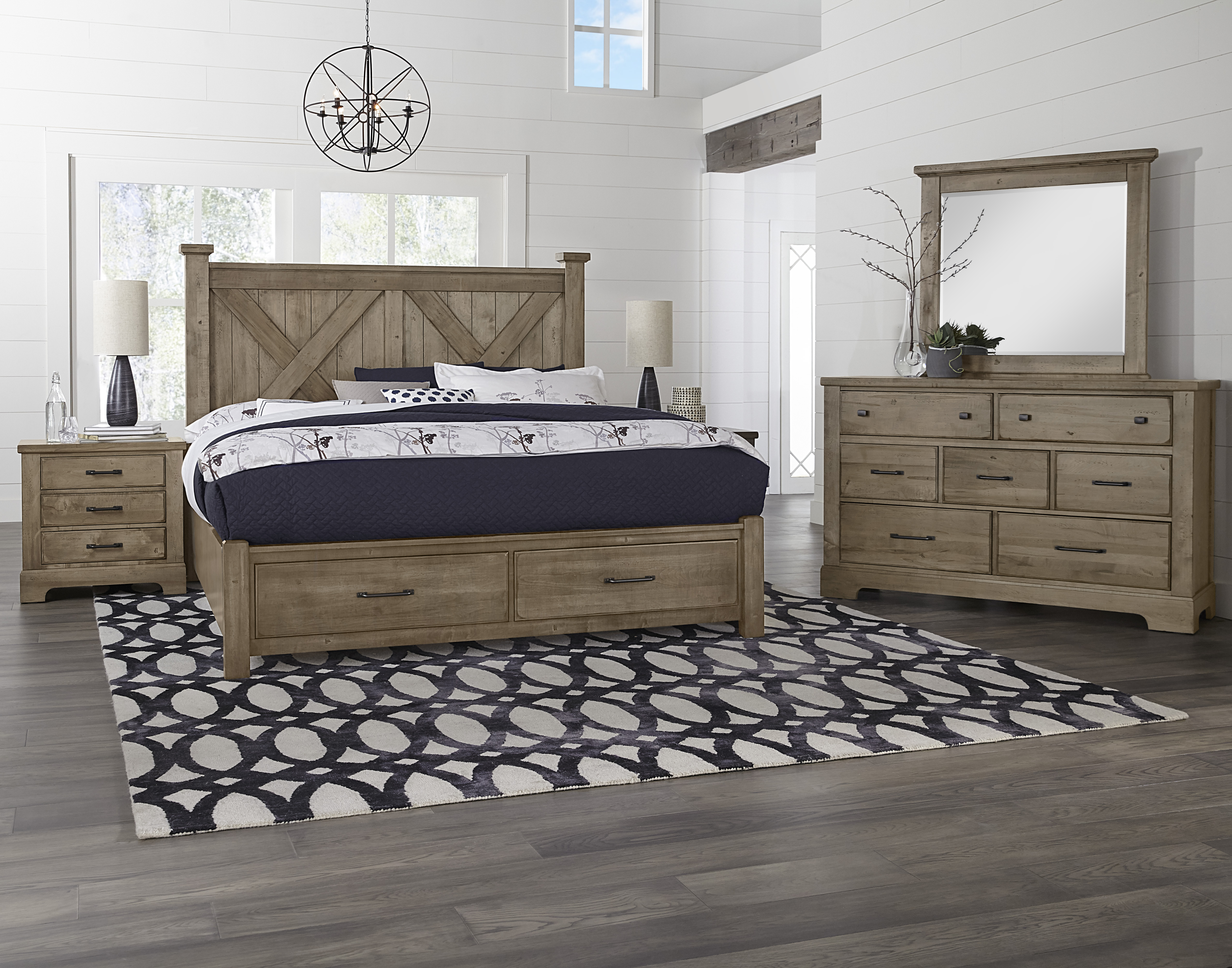 Model: 172-557-050B-502-555 | Artisan & Post by Vaughan-Bassett Queen X Bed With Footboard Storage