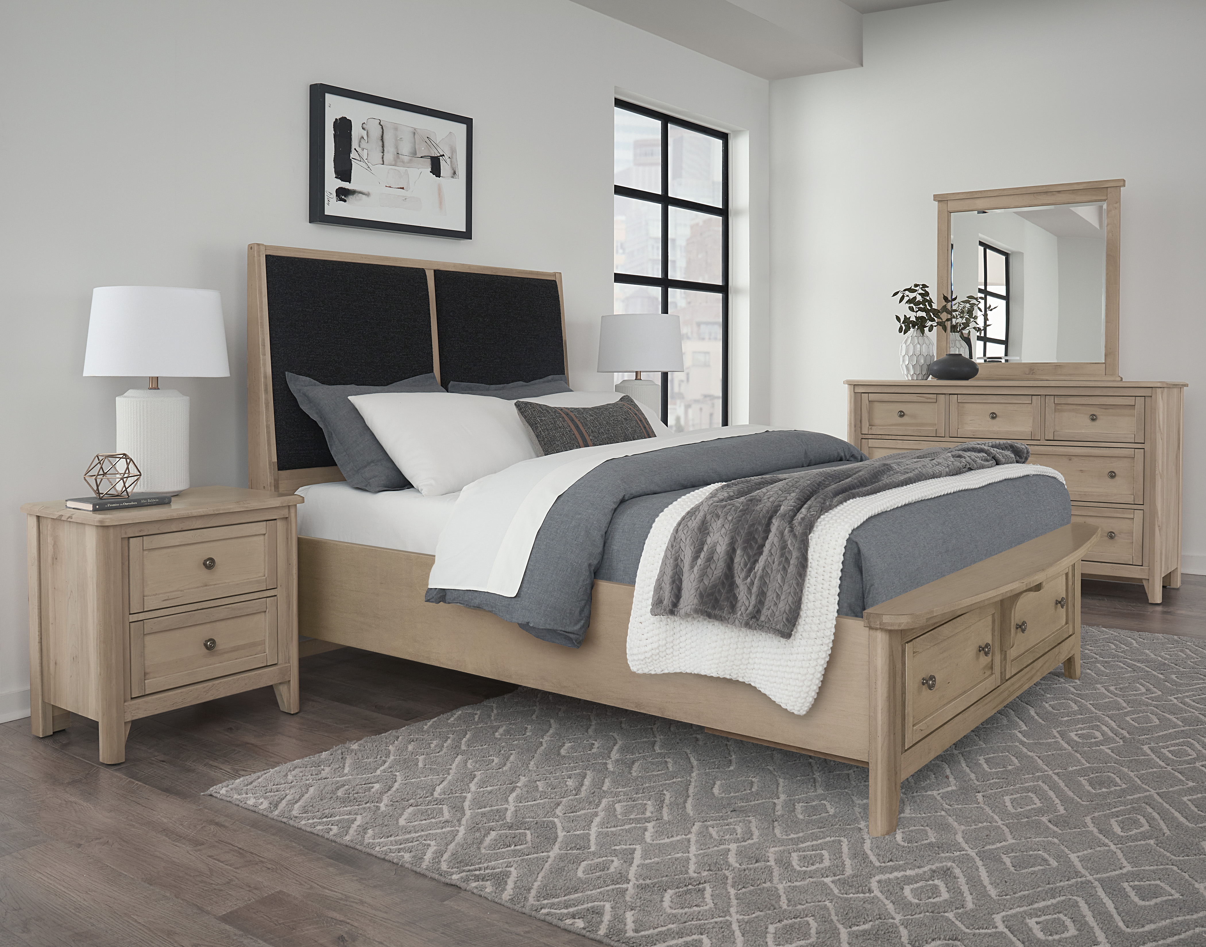 Model: 822-551-053-050B-502-555 | Vaughan-Bassett Queen Upholstered Bed With Storage -Black