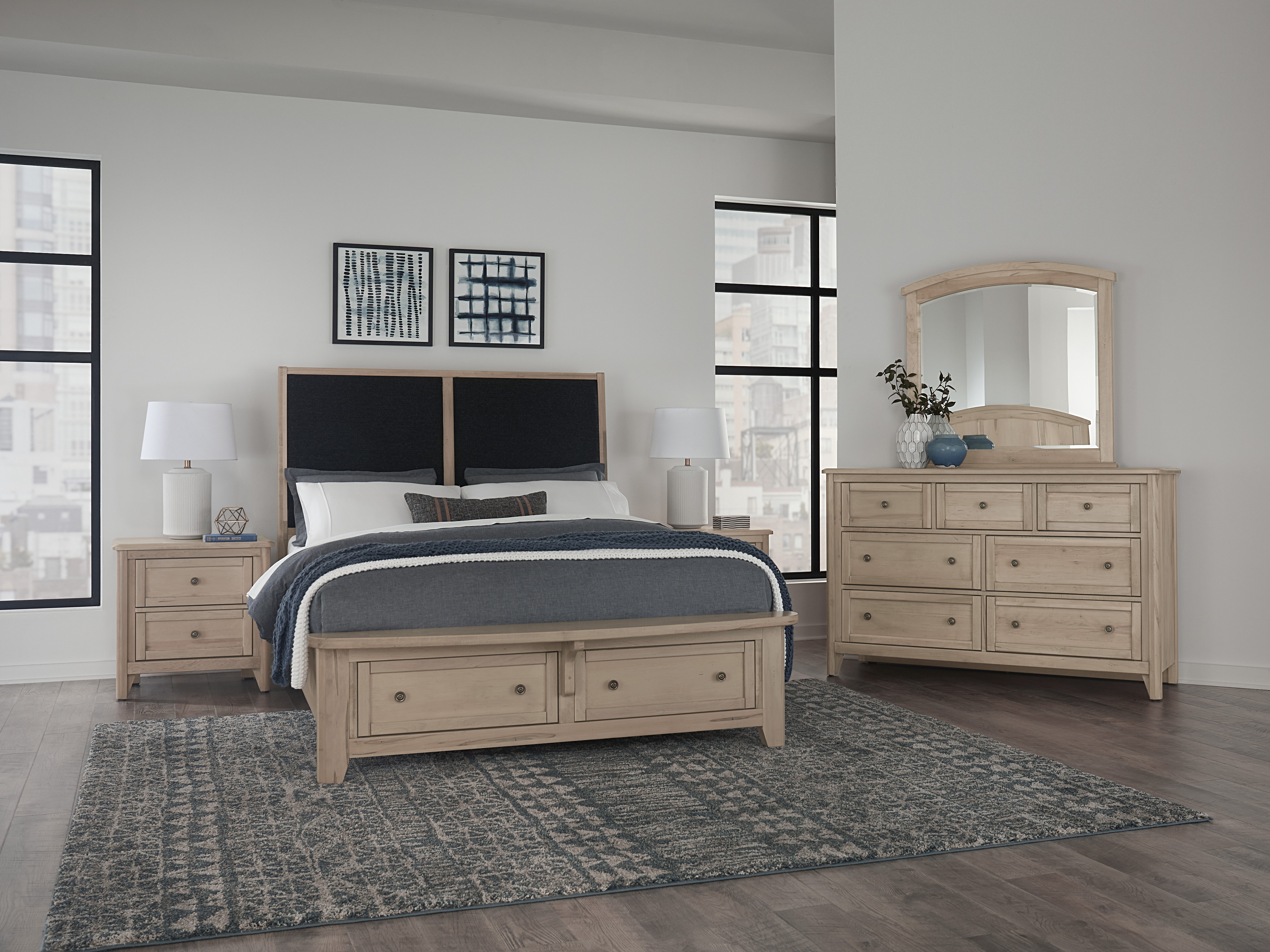 Model: 822-551-053-050B-502-555 | Vaughan-Bassett Queen Upholstered Bed With Storage -Black
