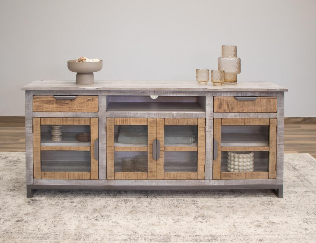 Model: IFD2411STN70 | International Furniture Mita 2 Drawer 4 Glass Doors 70" TV Stand