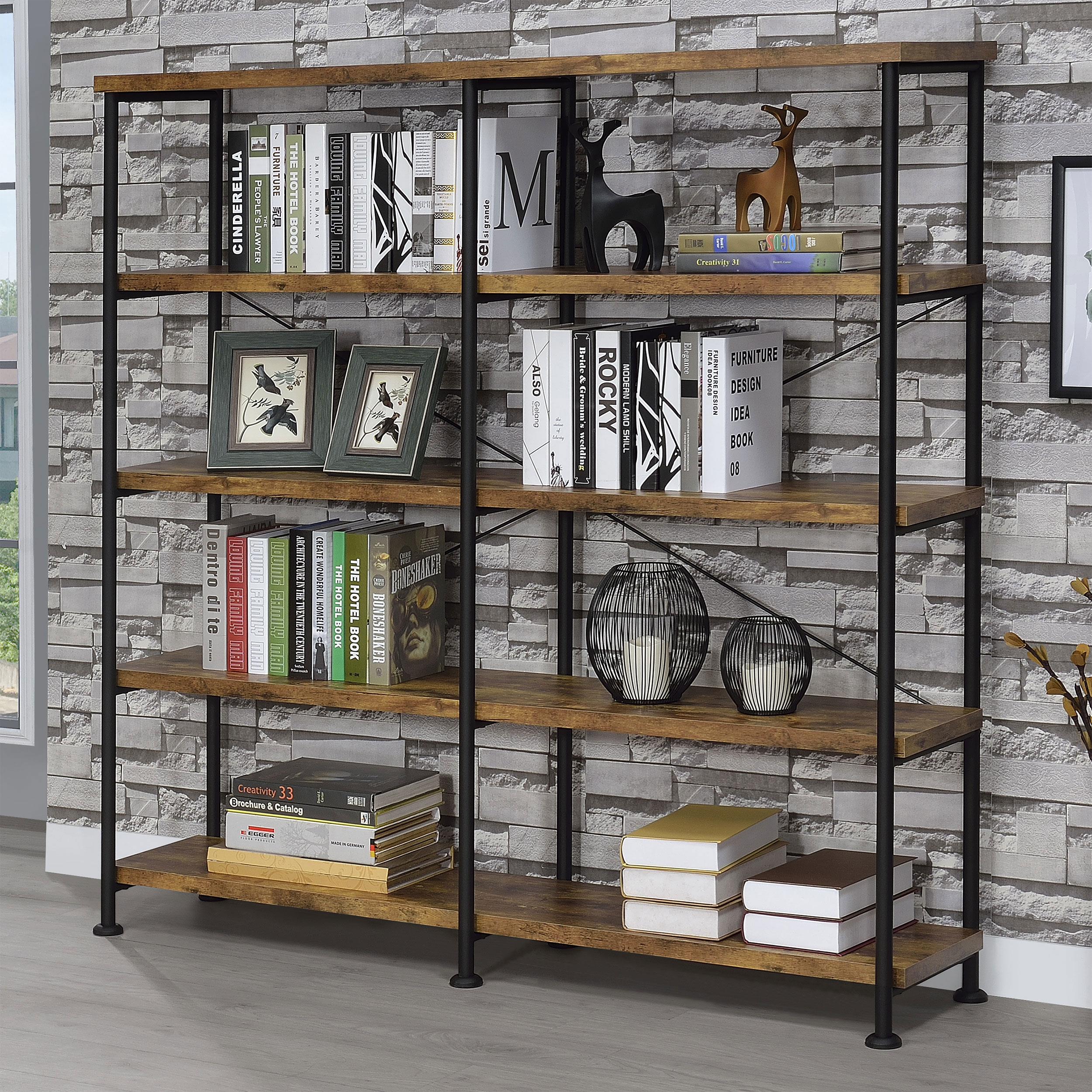 Model: 801543 | Coaster Analiese 63-inch 4-shelf Double Bookshelf Rustic Nutmeg